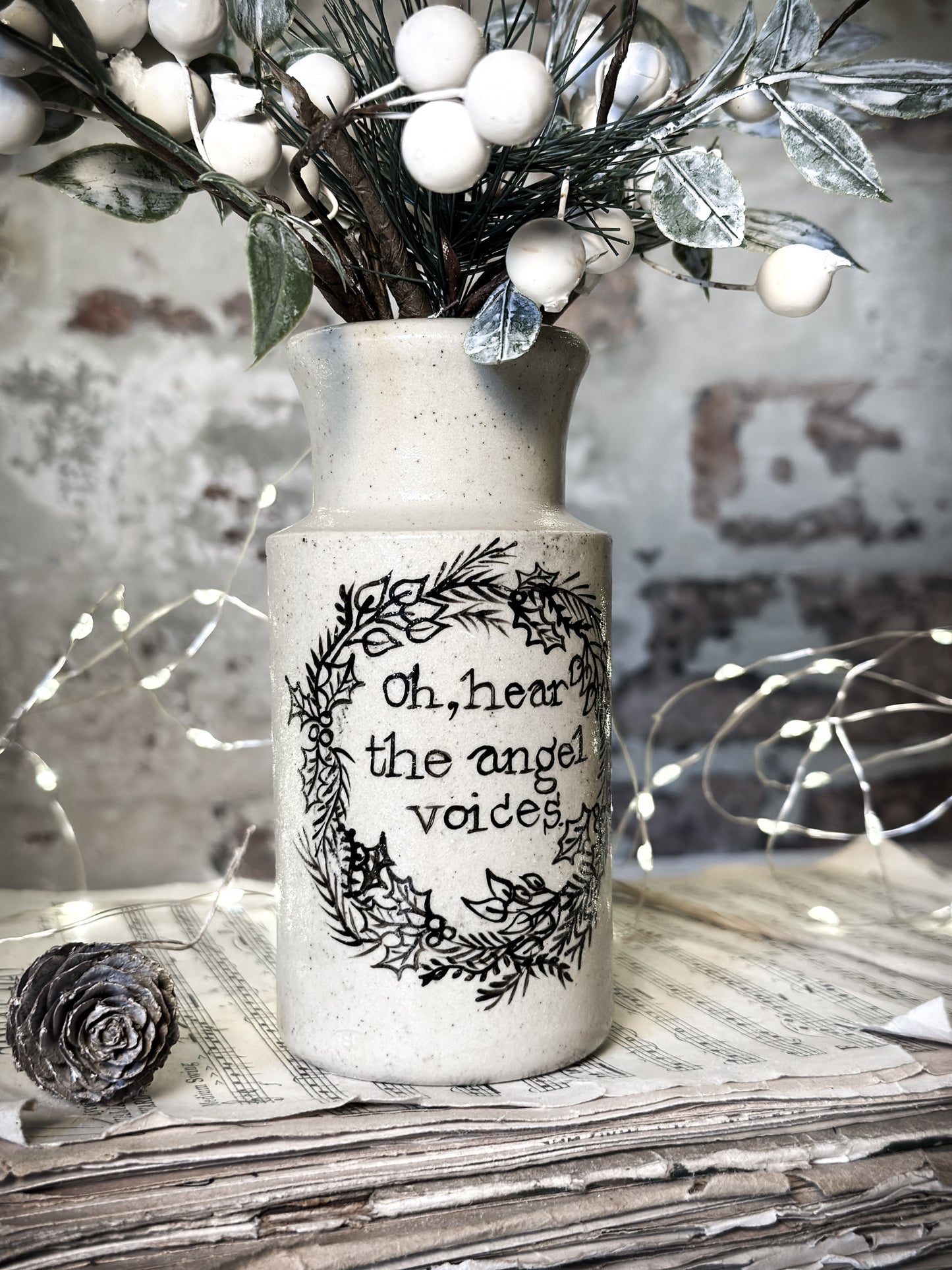 A hand painted and illustrated vintage Victorian bottle