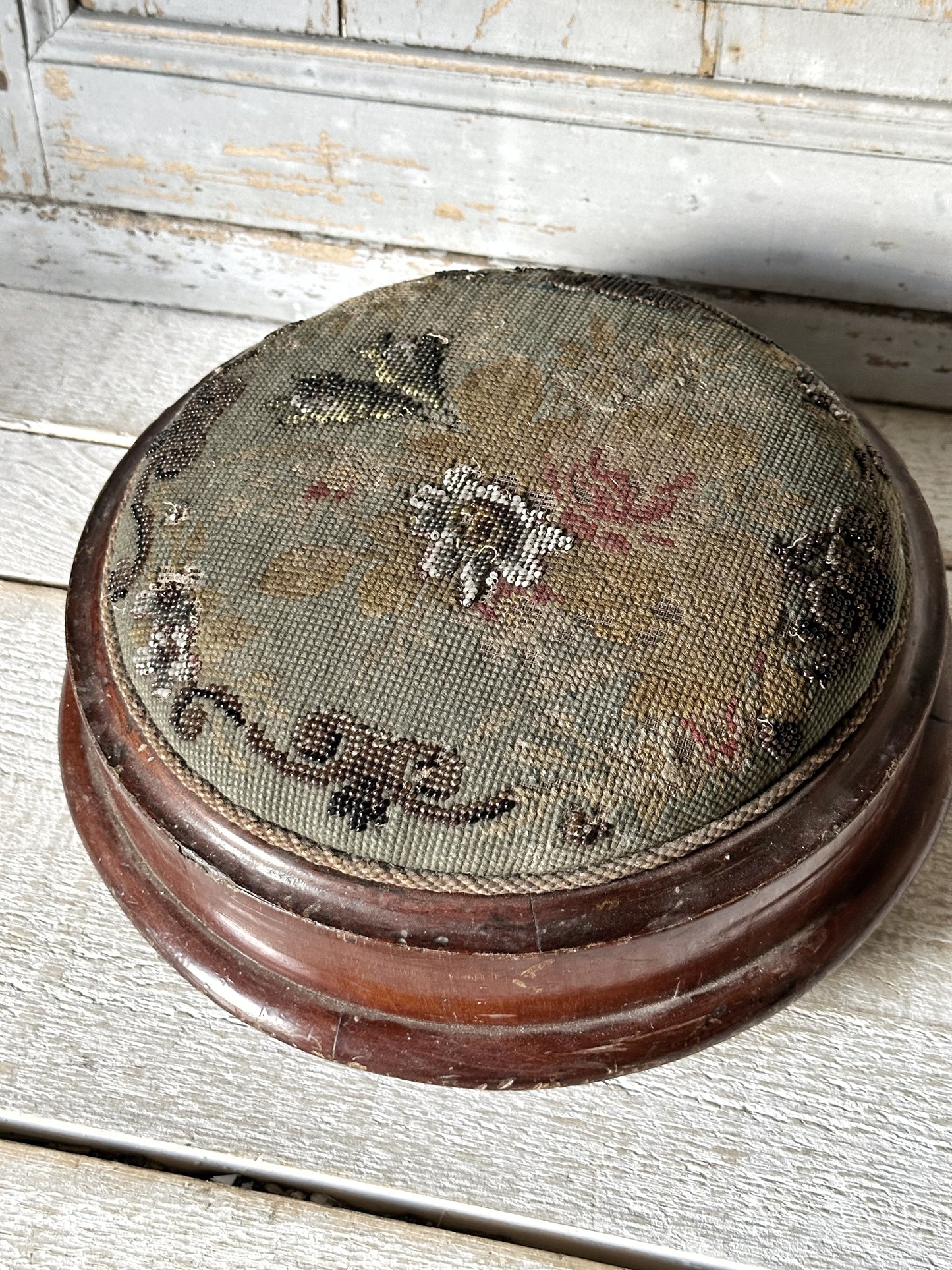 Victorian Bead Work Round Footstool