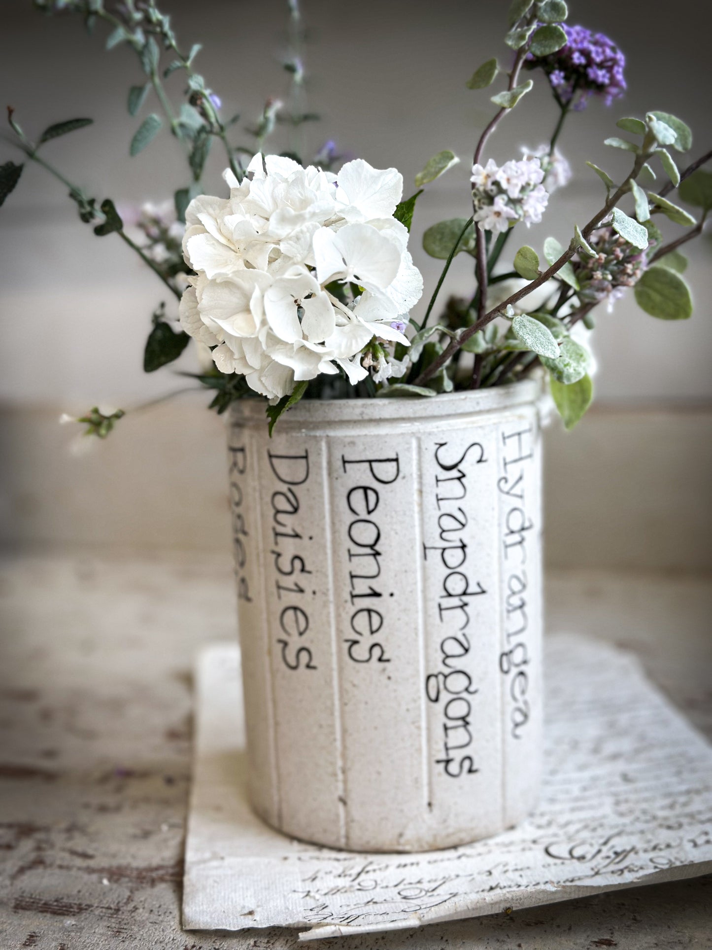 A Victorian Stoneware Preserve jar with hand painted botanical names pot
