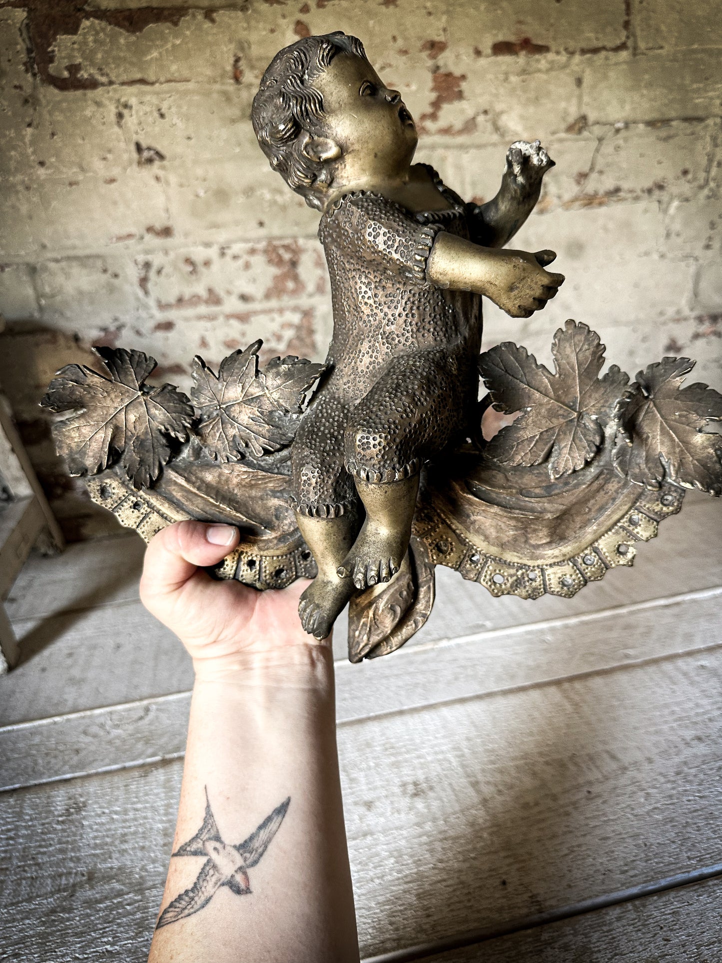 Antique French Brass Cherub Prayer Screen Decoration