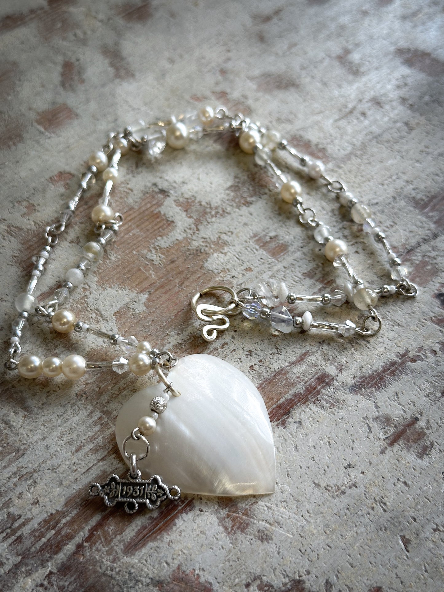 Found Object Mother of Pearl Heart Necklace by Jealous Moon Jewellery