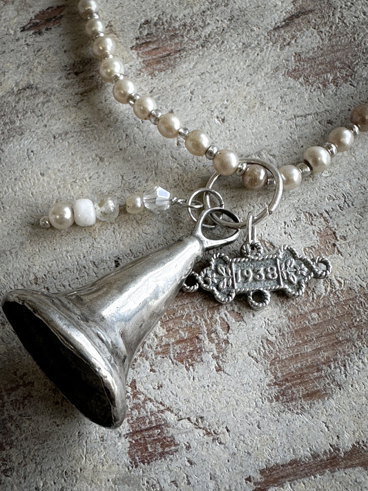 Found Object silver Bell Candle Snuffer Necklace by Jealous Moon Jewellery