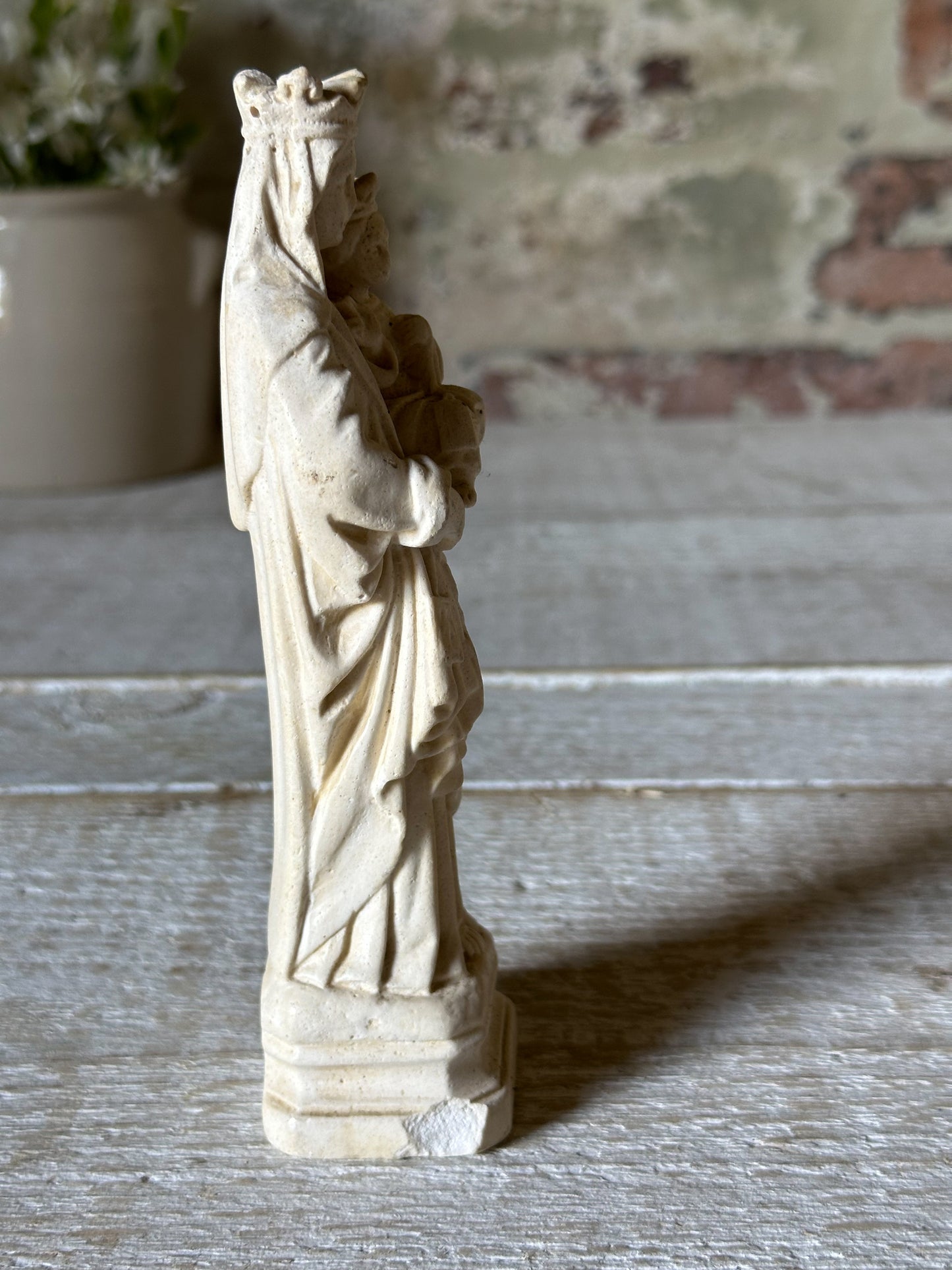 Antique French Chalk Ware Madonna Religious Statue