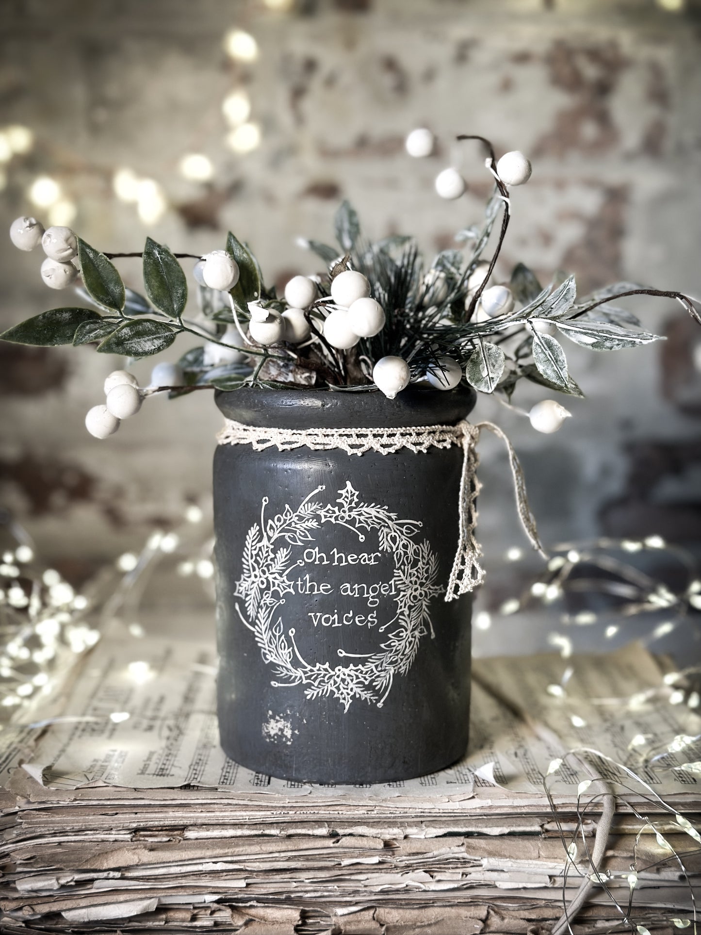 A hand painted and illustrated vintage Victorian Jar