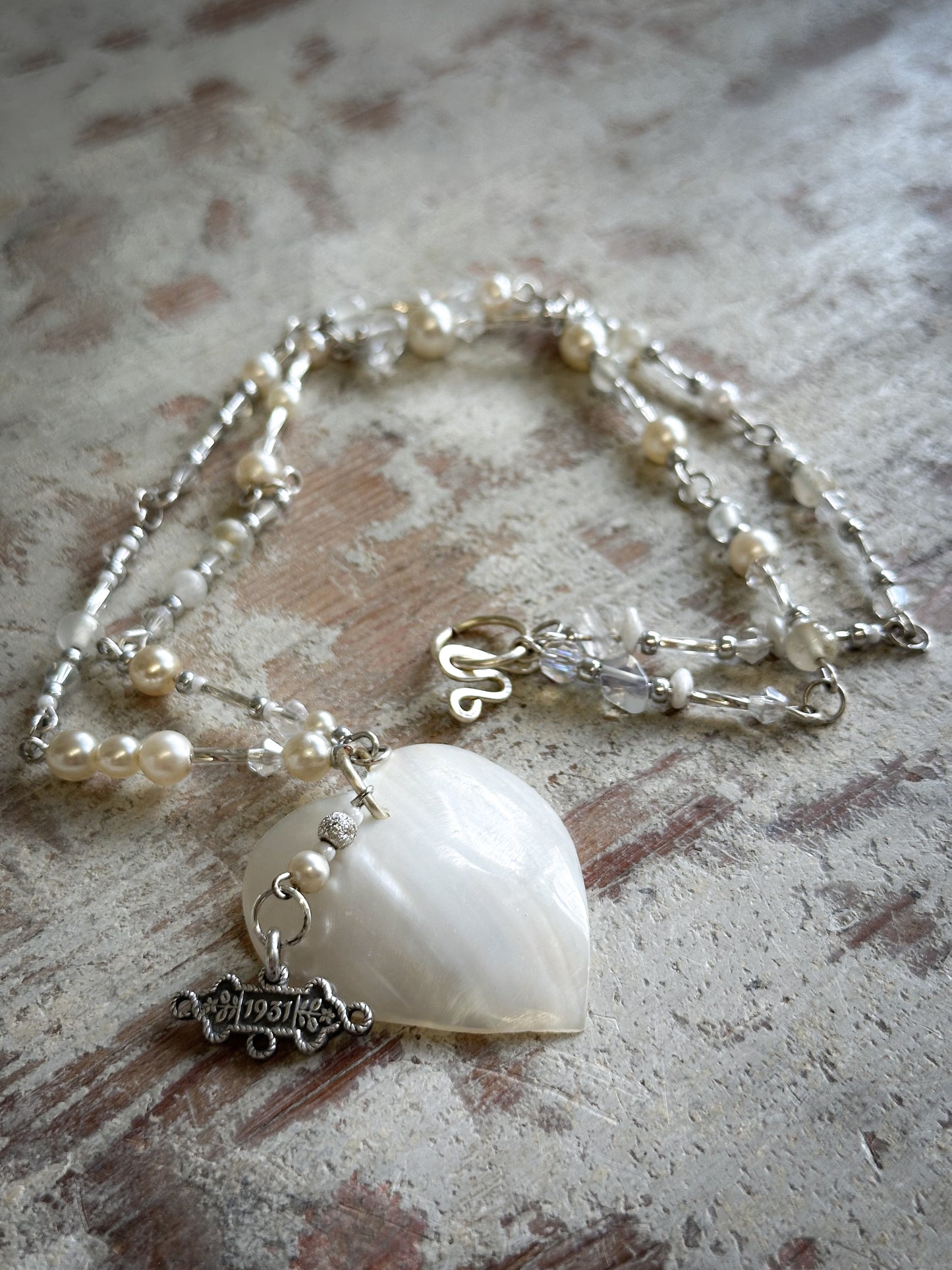 Found Object Mother of Pearl Heart Necklace by Jealous Moon Jewellery