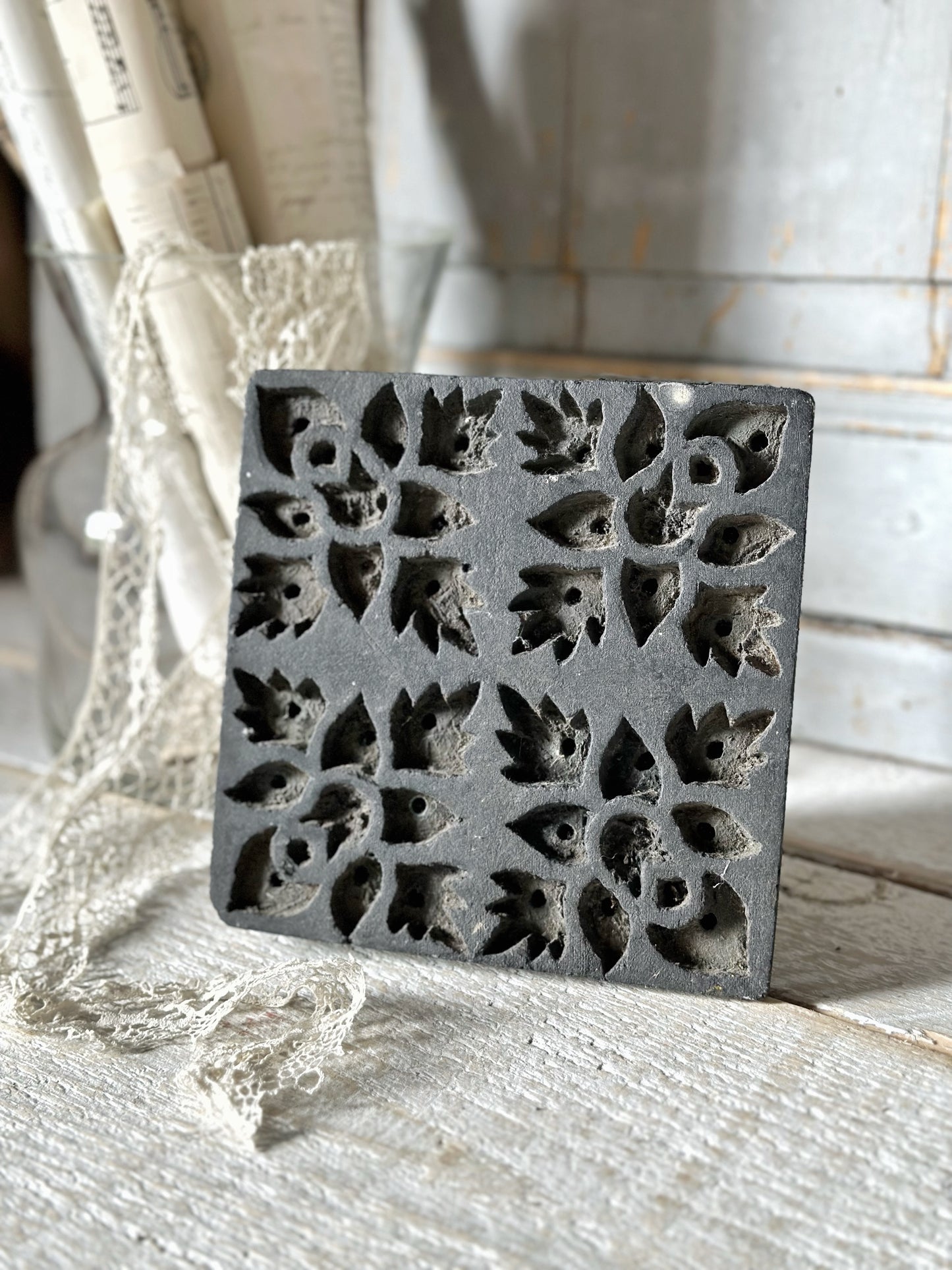 A vintage hand carved indian block print stamp