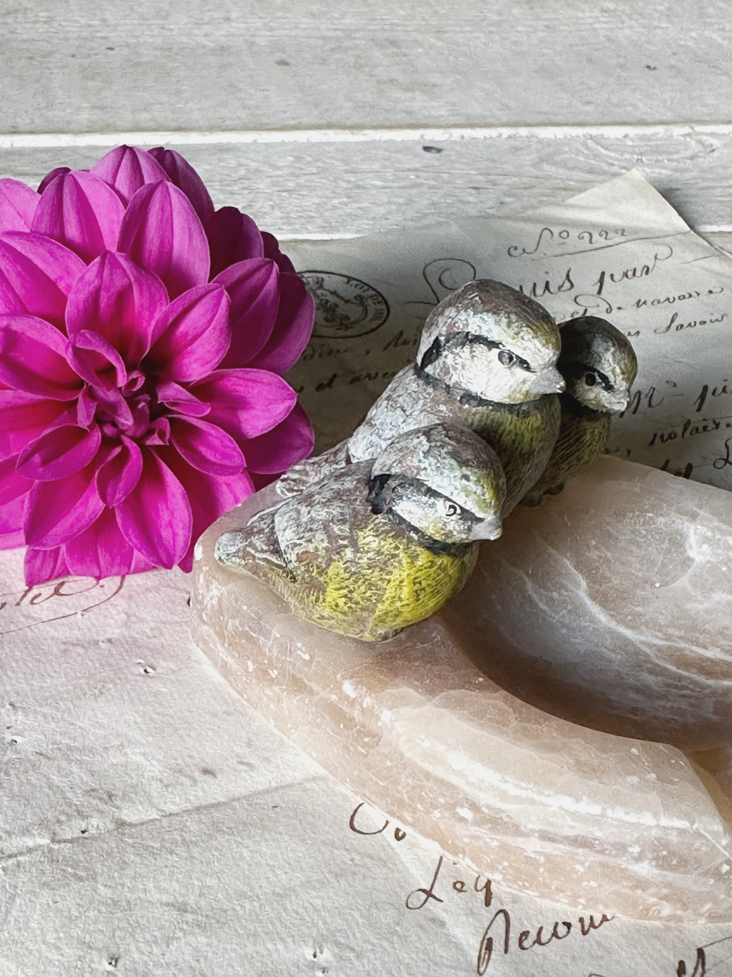 A lovely antique cold painted bronze Blue Tit ashtray
