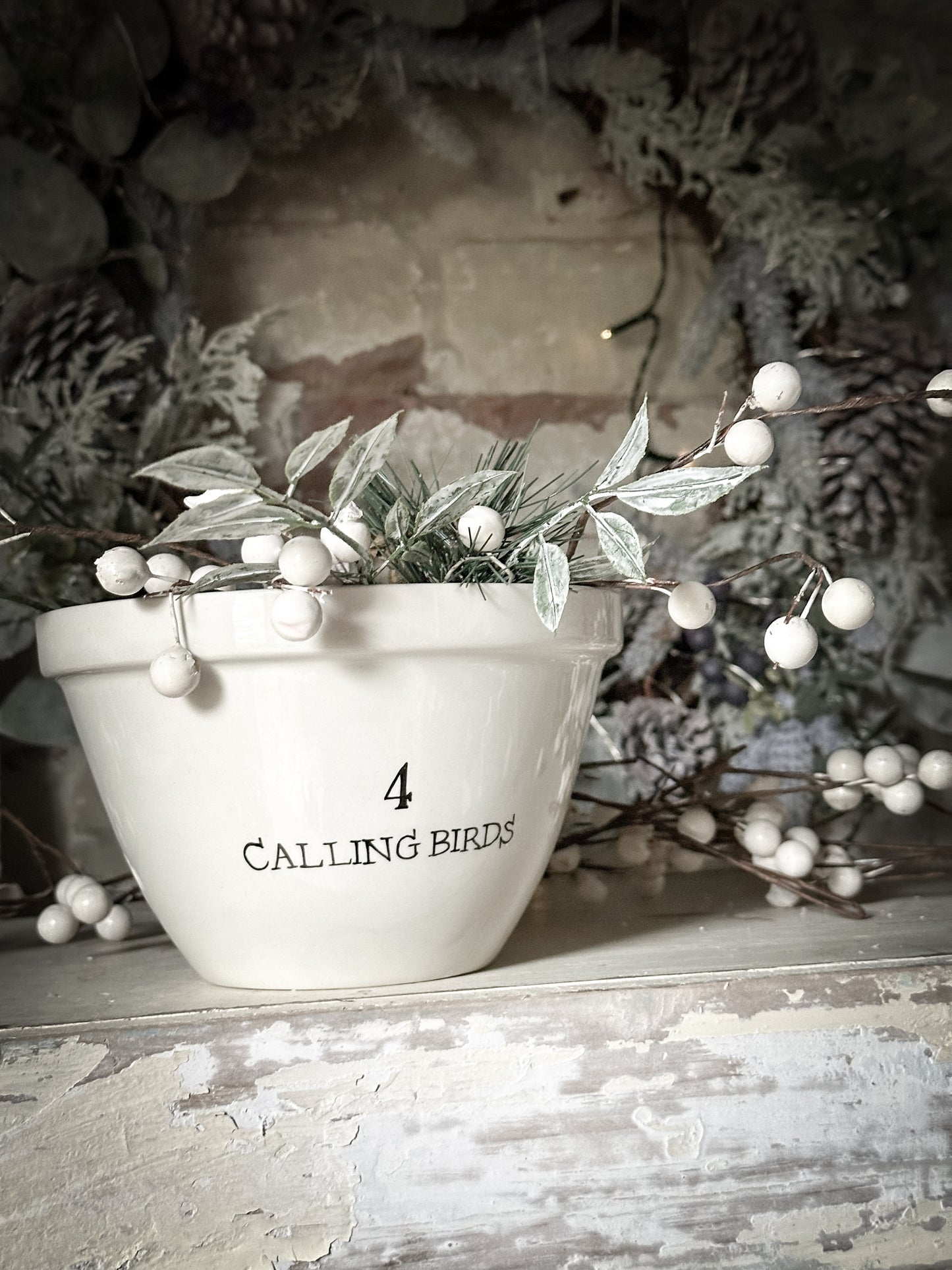 A beautiful vintage Illustrated Ironstone pudding bowl with a hand painted quote