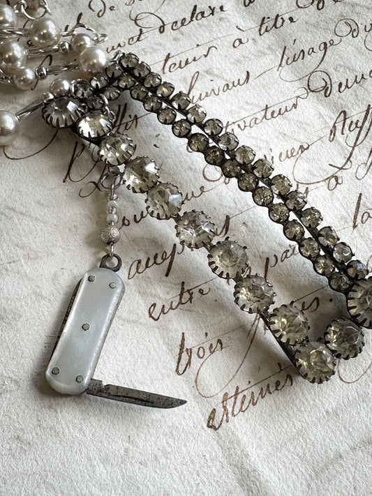 Found Object Victorian Fruit Knife and Paste Buckle Necklace by Jealous Moon Jewellery