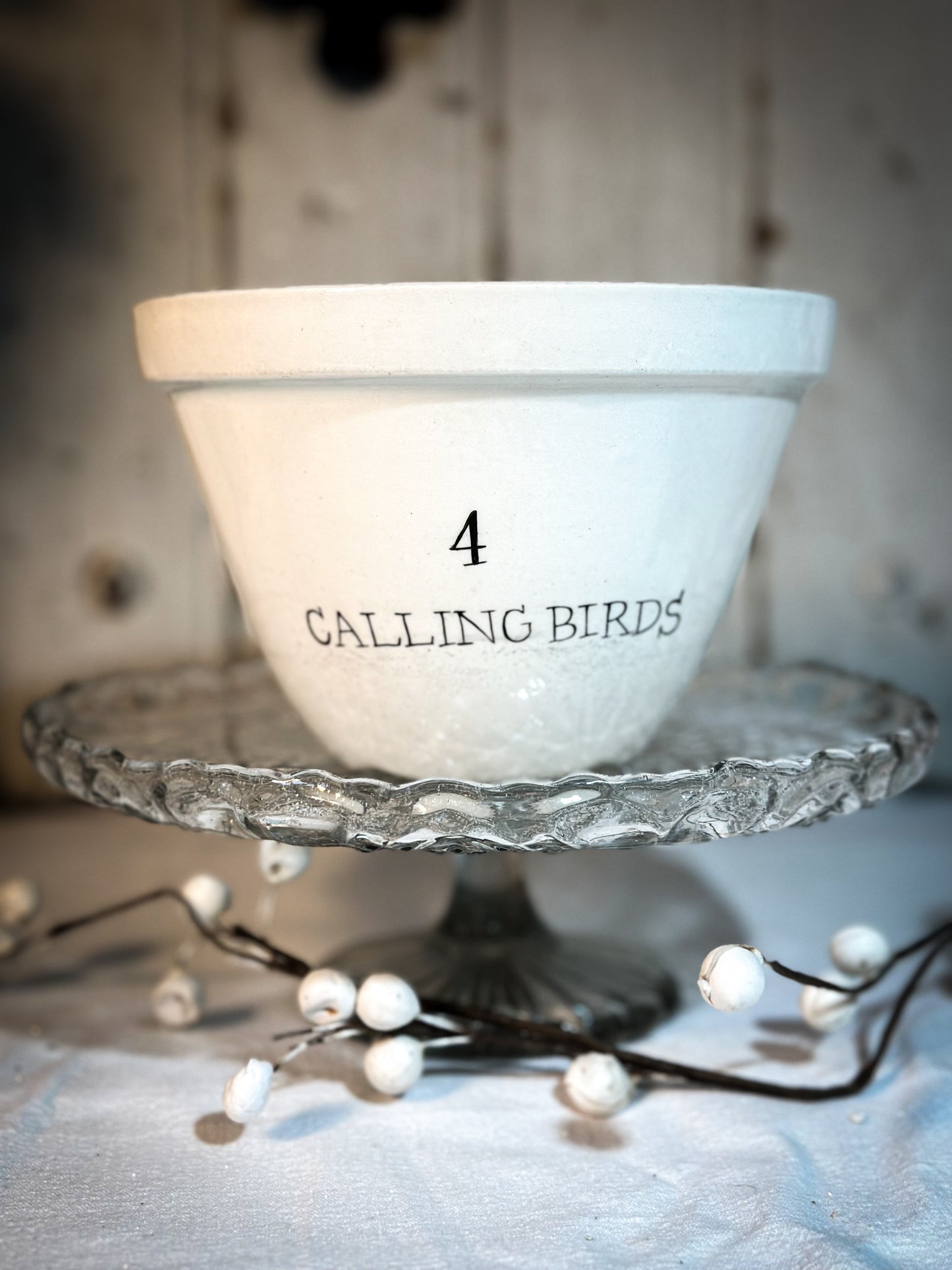 A beautiful vintage Illustrated Ironstone pudding bowl with a hand painted quote