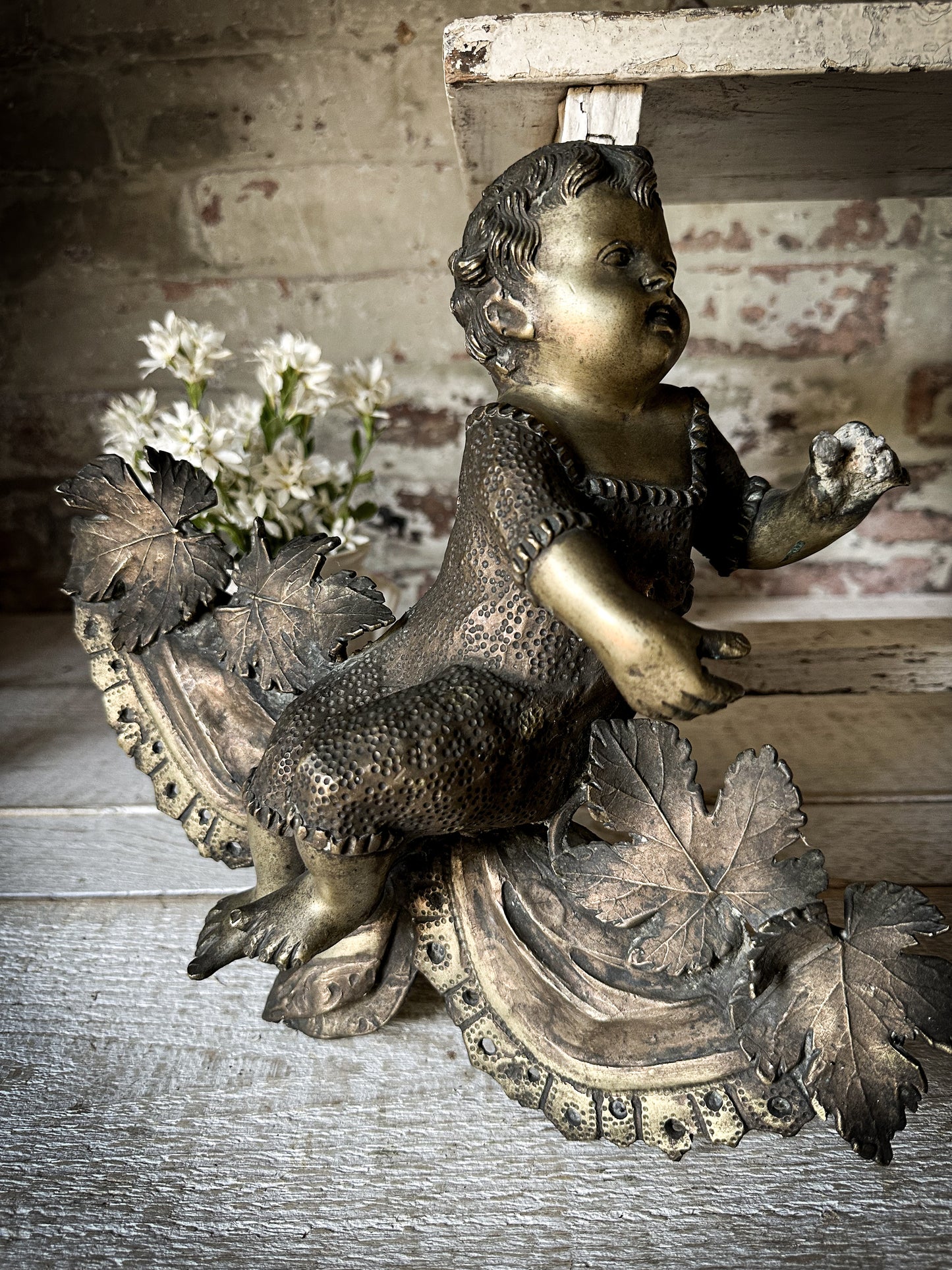 Antique French Brass Cherub Prayer Screen Decoration