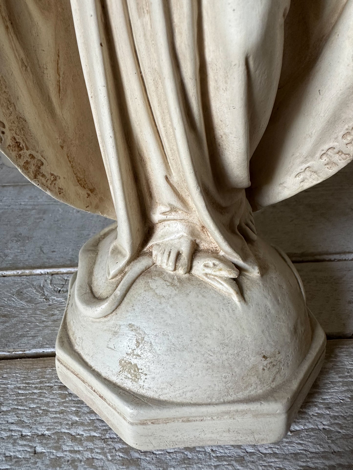 A Tall Antique French Chalk Ware Religious Statue of the Virgin Mary