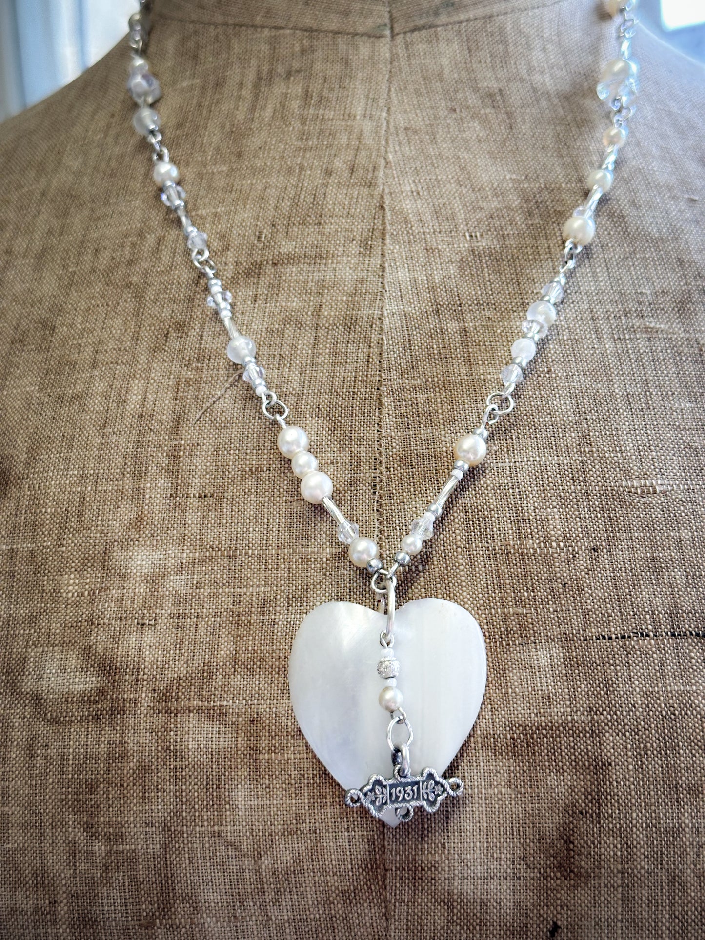 Found Object Mother of Pearl Heart Necklace by Jealous Moon Jewellery