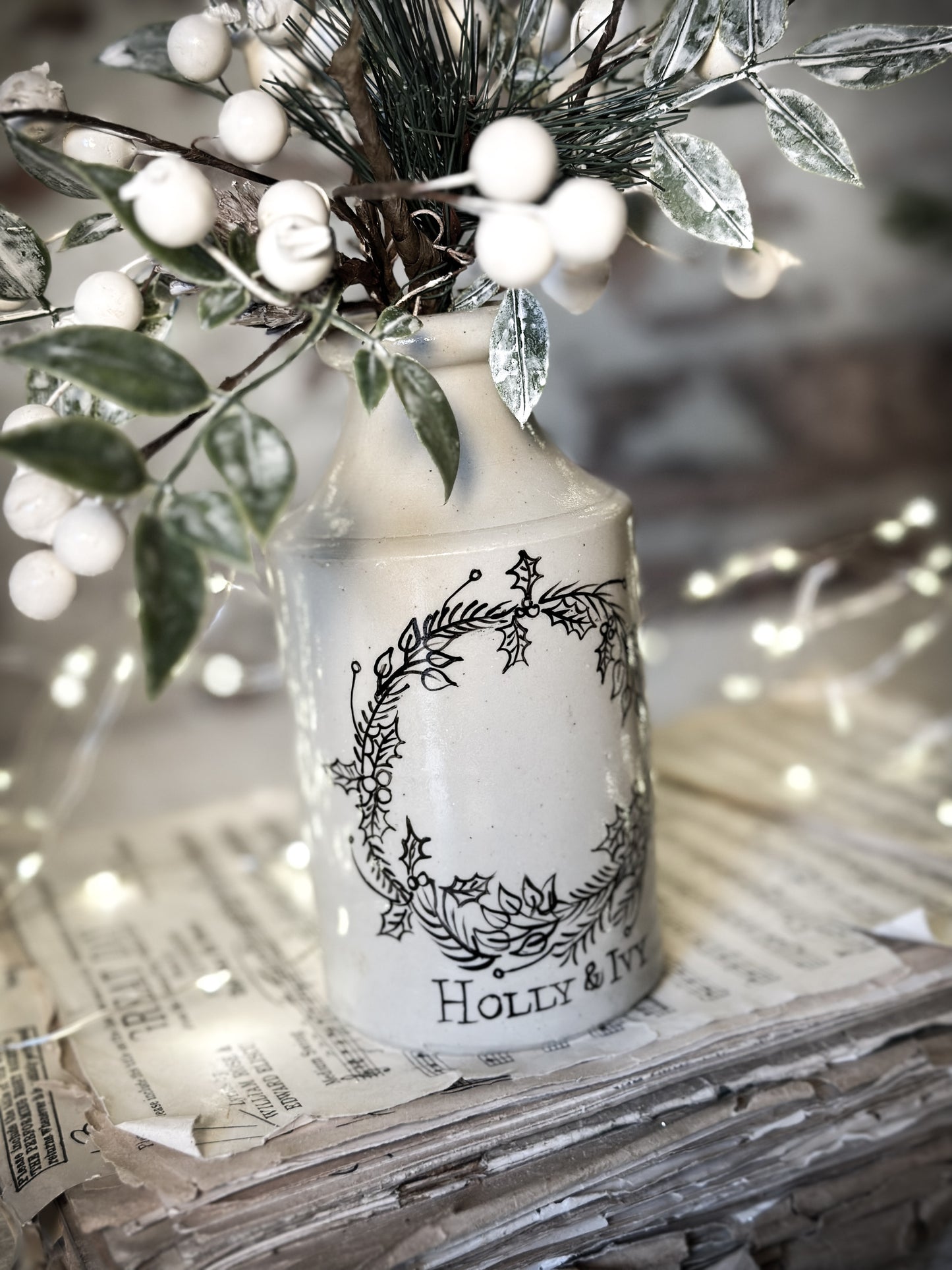 A hand painted and illustrated vintage Victorian bottle