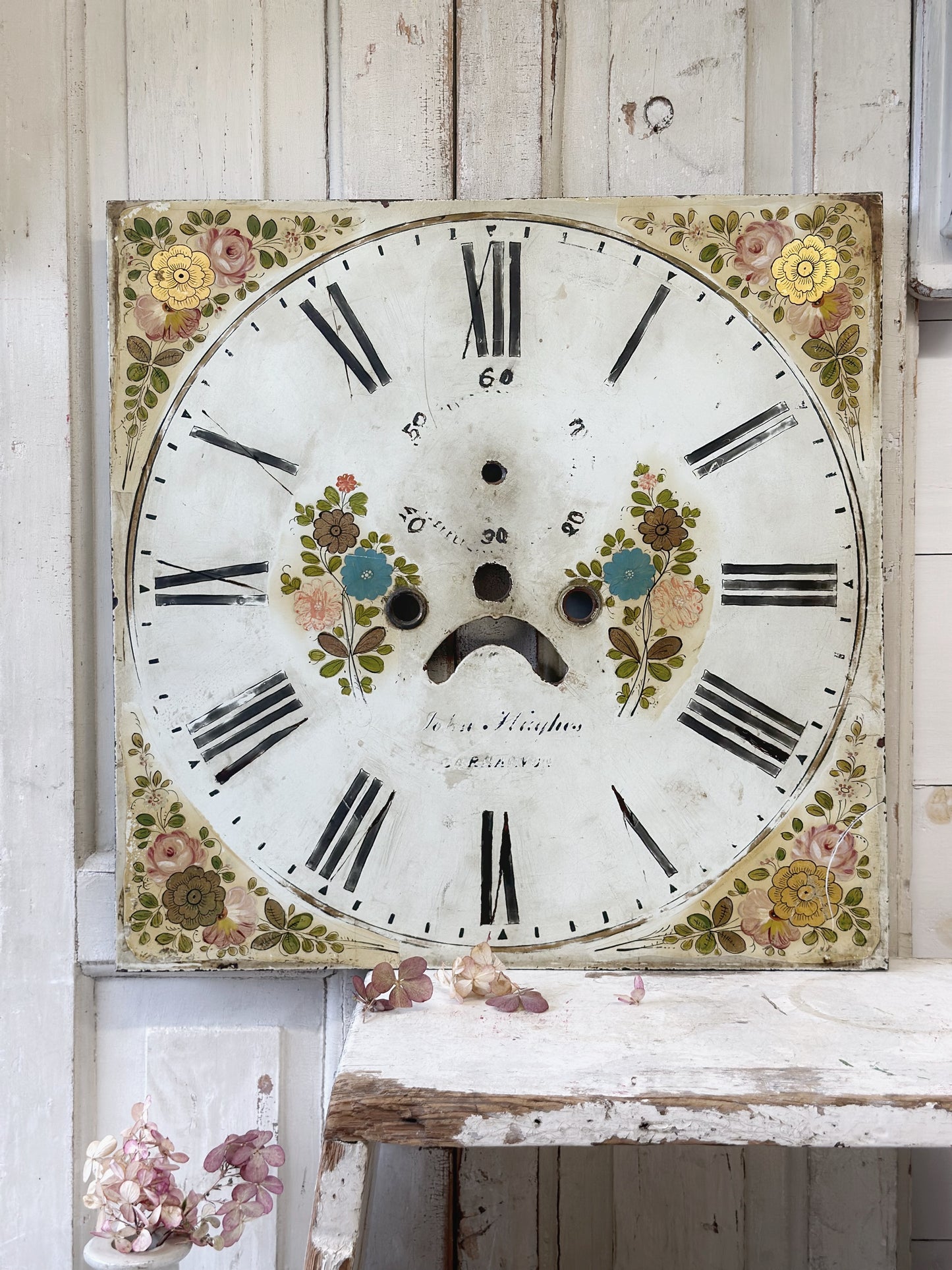 A stunning antique painted reclaimed long case clock face