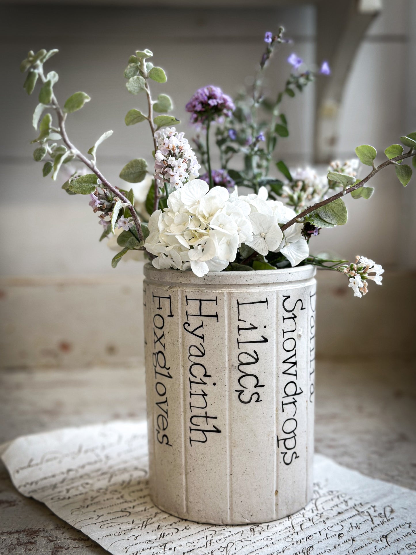 A Victorian Stoneware Preserve jar with hand painted botanical names pot
