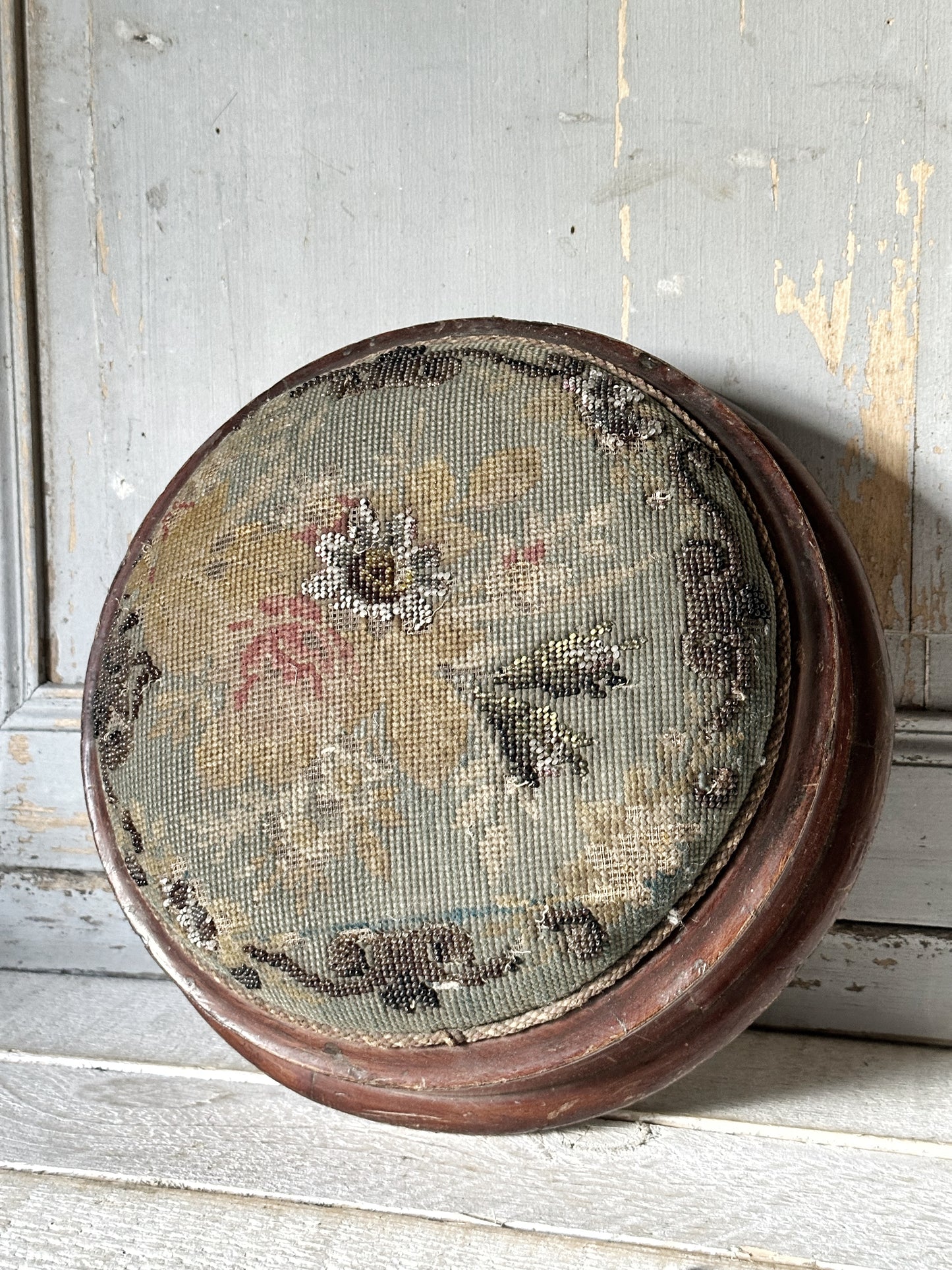 Victorian Bead Work Round Footstool