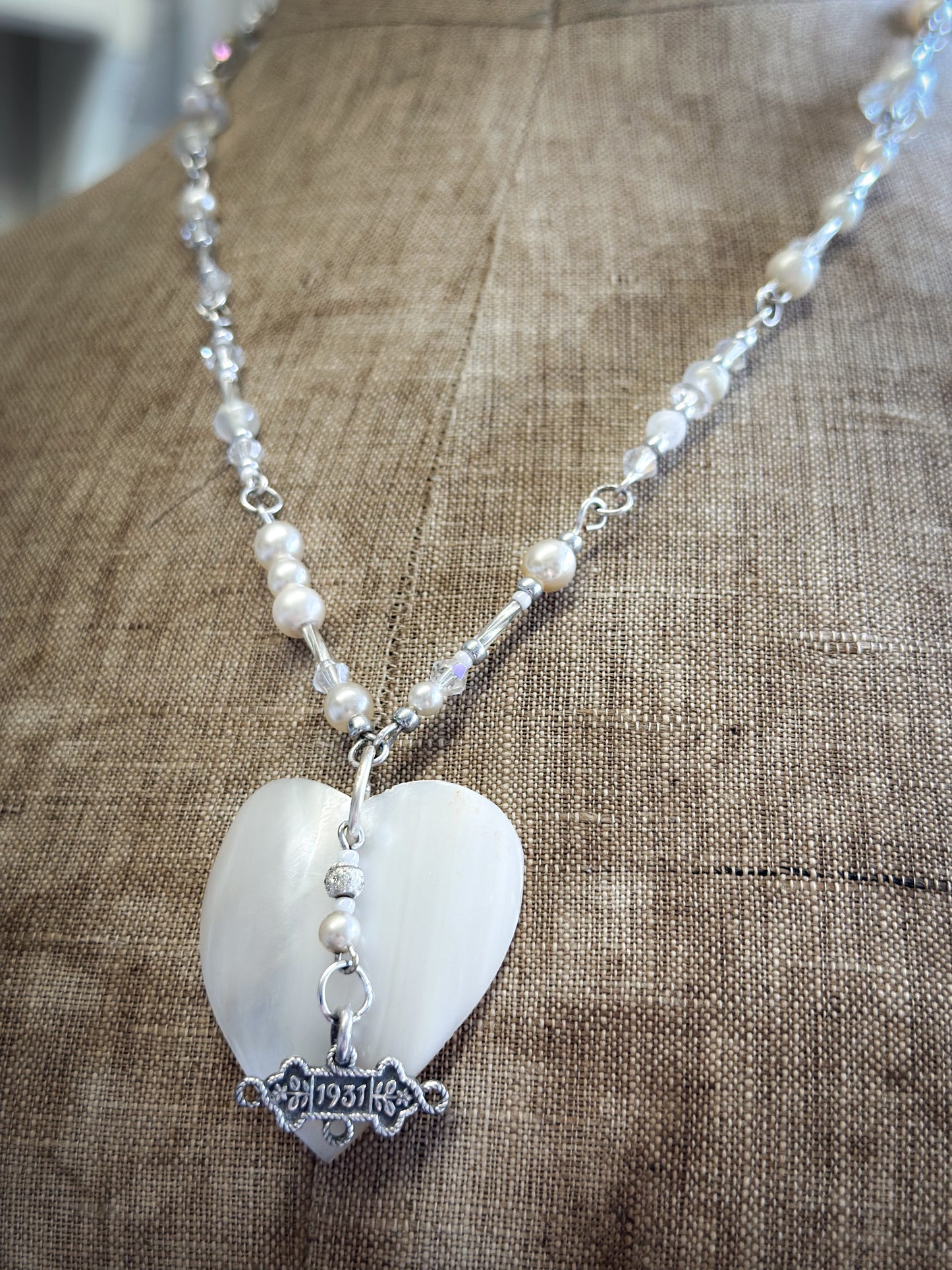 Found Object Mother of Pearl Heart Necklace by Jealous Moon Jewellery
