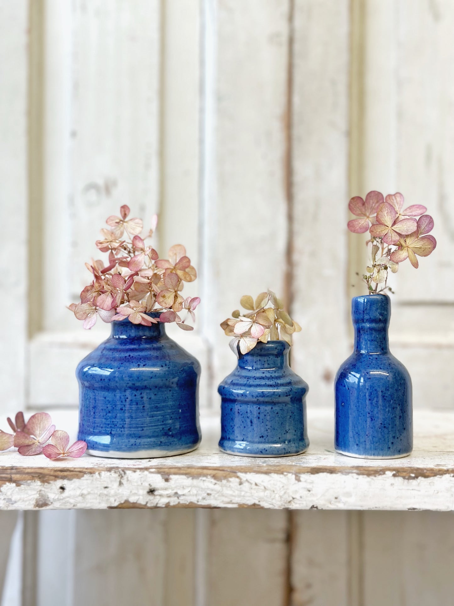 Three pretty French glazed ink bottles