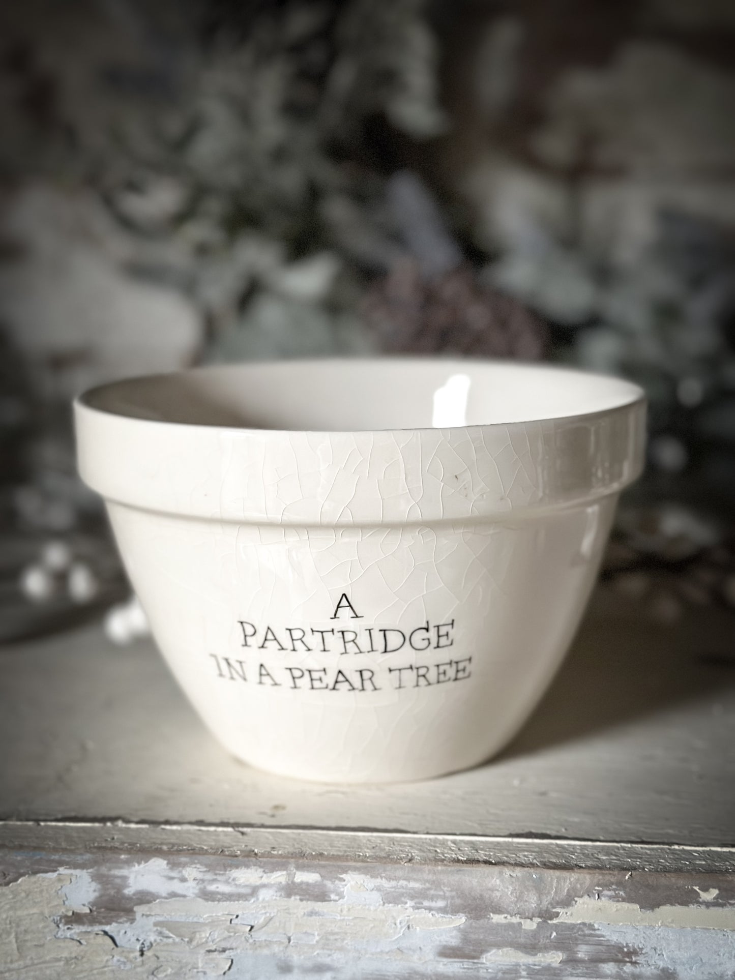 A beautiful vintage Illustrated Ironstone pudding bowl with a hand painted quote