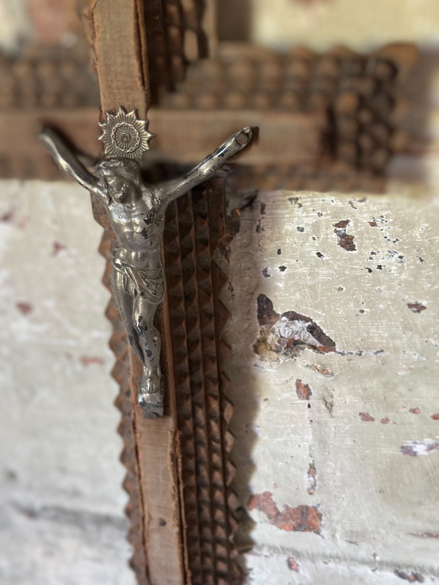 Antique French Tramp Art Crucifix