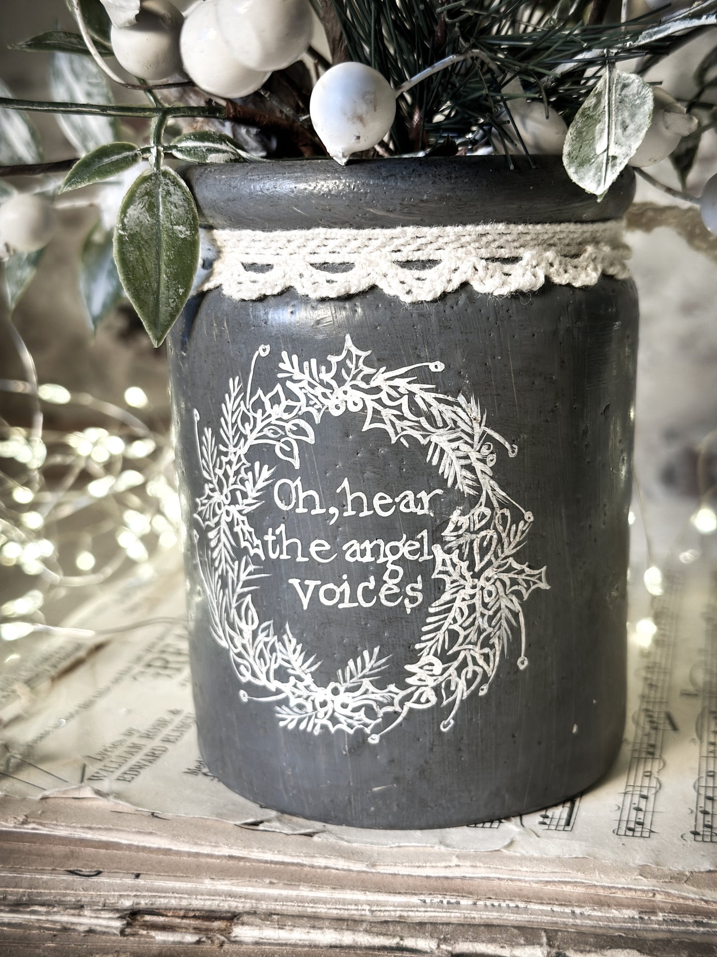 A hand painted and illustrated vintage Victorian Jar