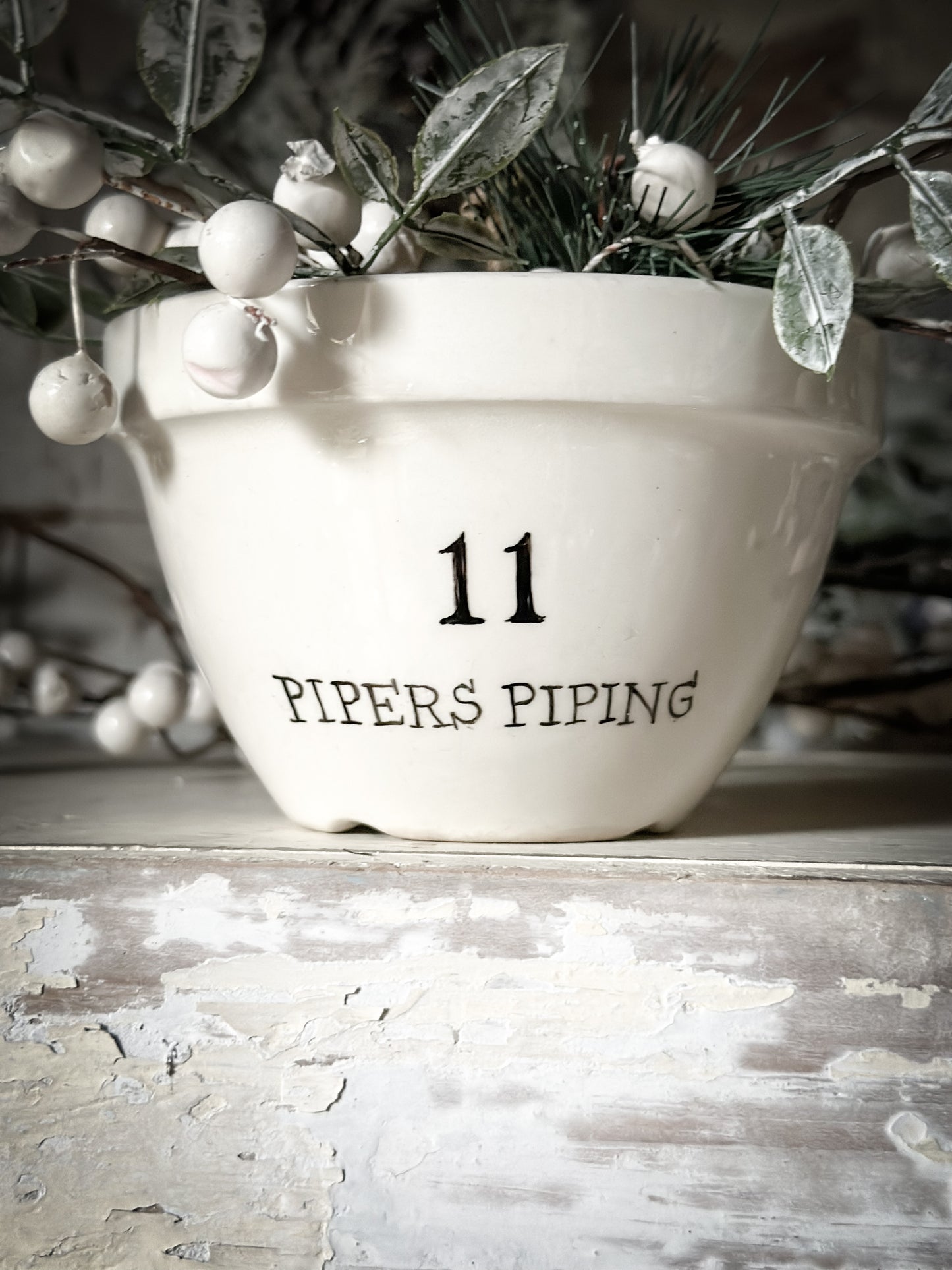 A beautiful vintage Illustrated Ironstone pudding bowl with a hand painted quote