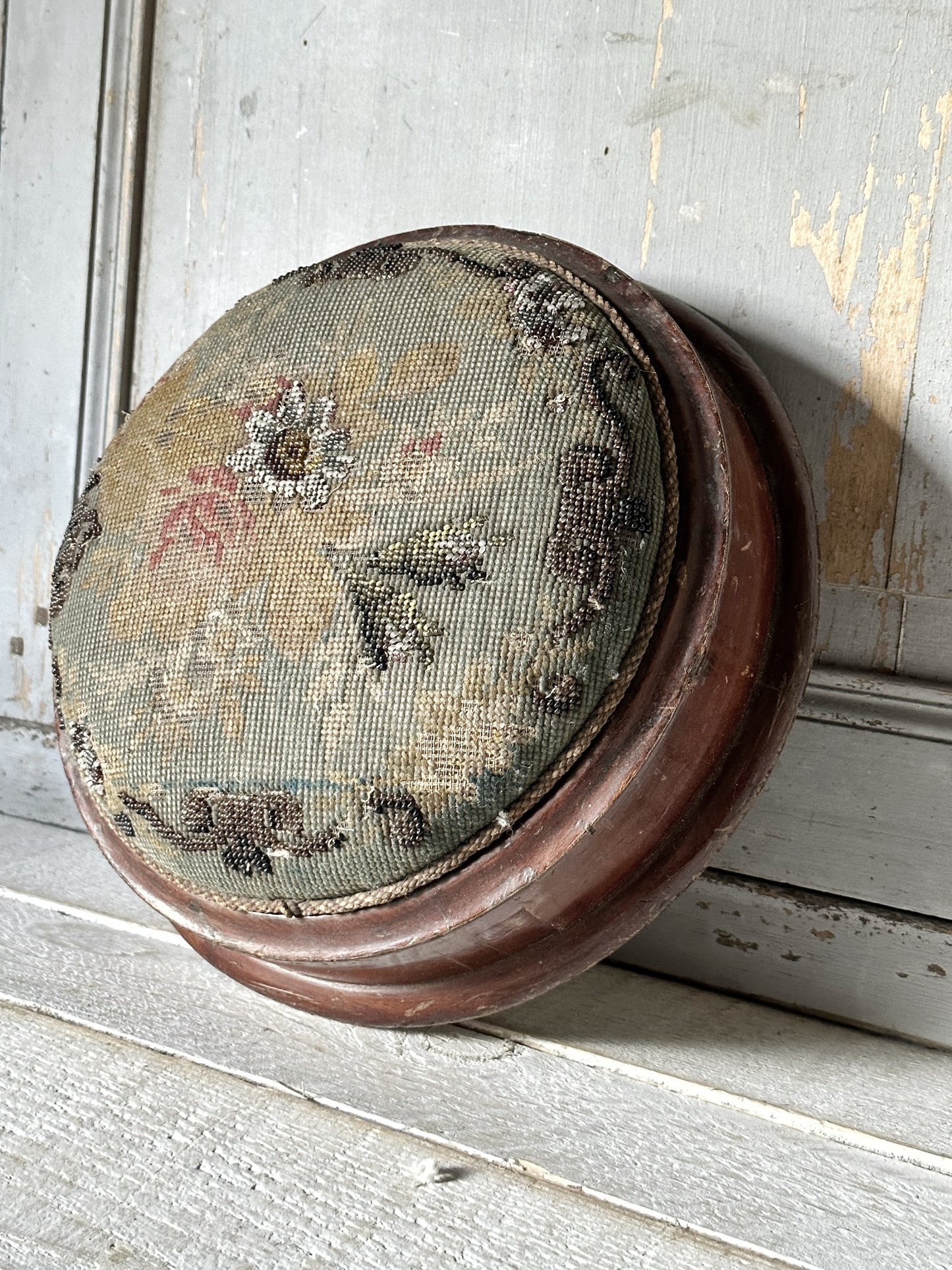 Victorian Bead Work Round Footstool