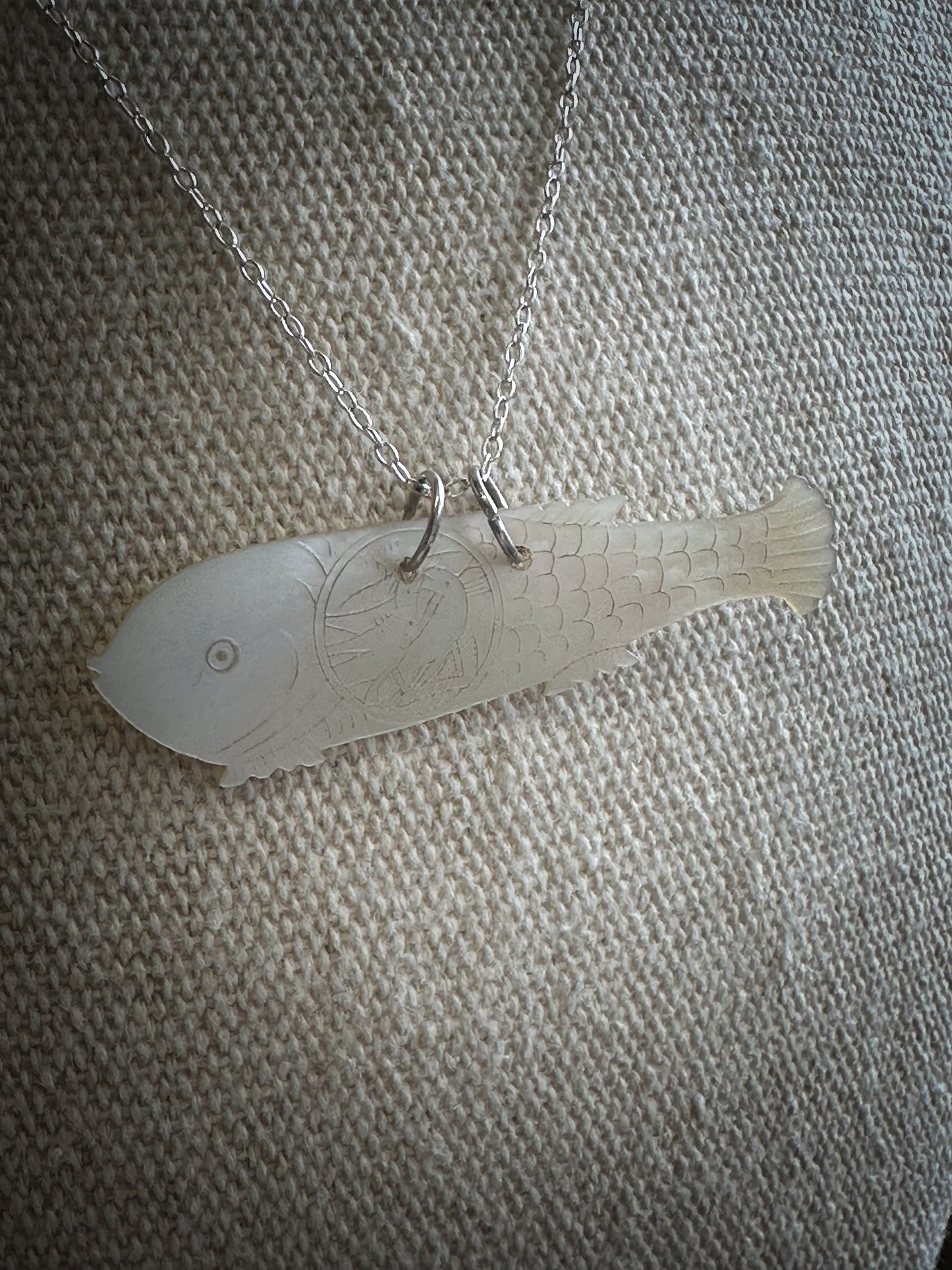 Found Object Mother of Pearl Fish Necklace by Jealous Moon Jewellery