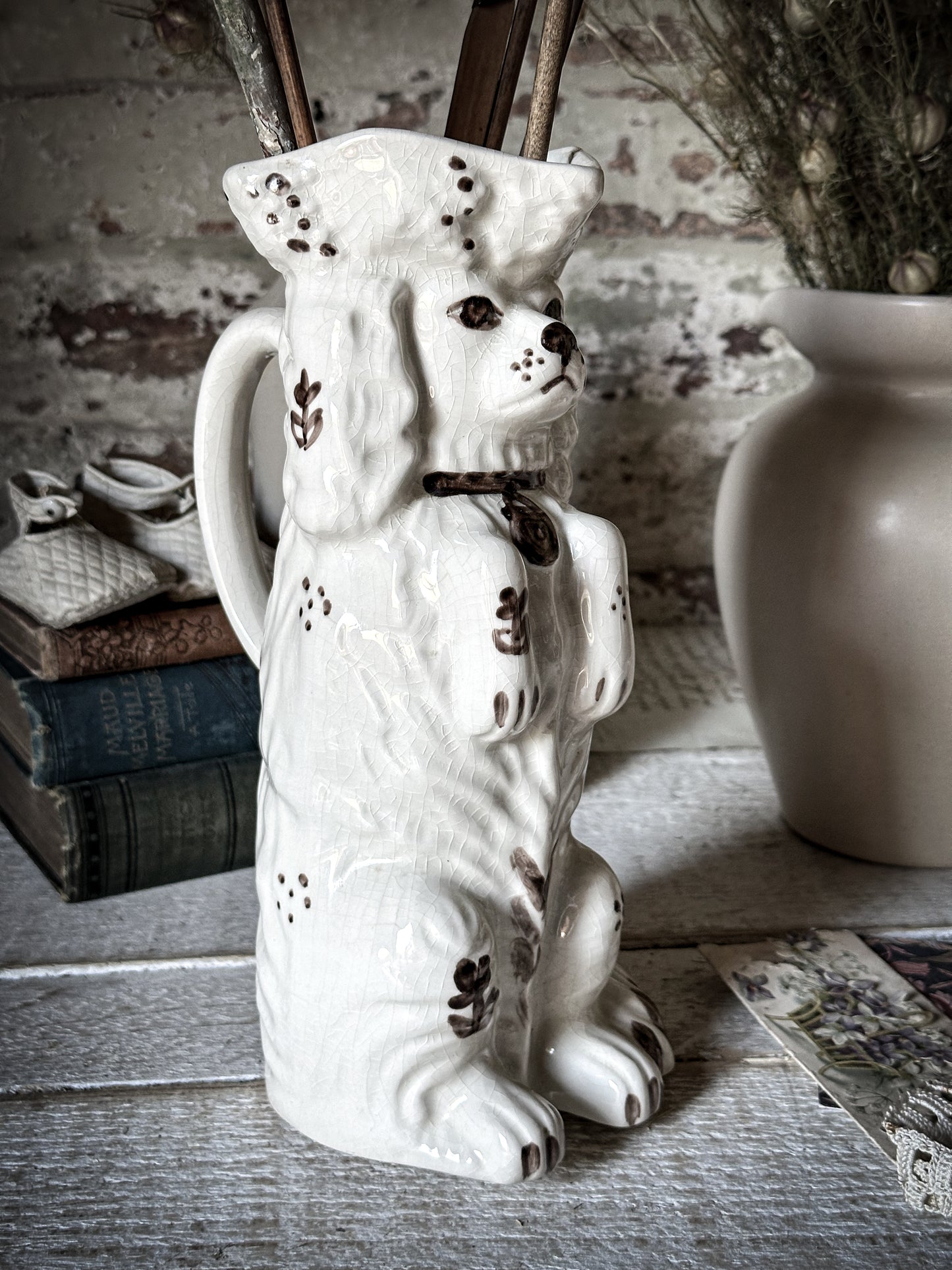 Antique Staffordshire Begging Spaniel in a Tricorn Hat Jug