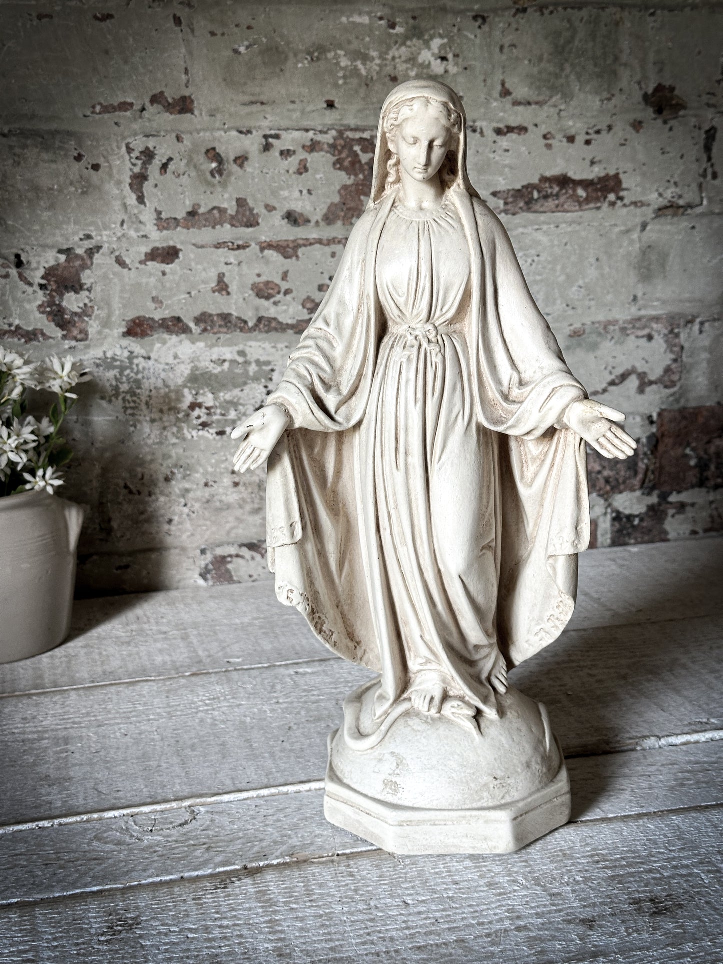 A Tall Antique French Chalk Ware Religious Statue of the Virgin Mary