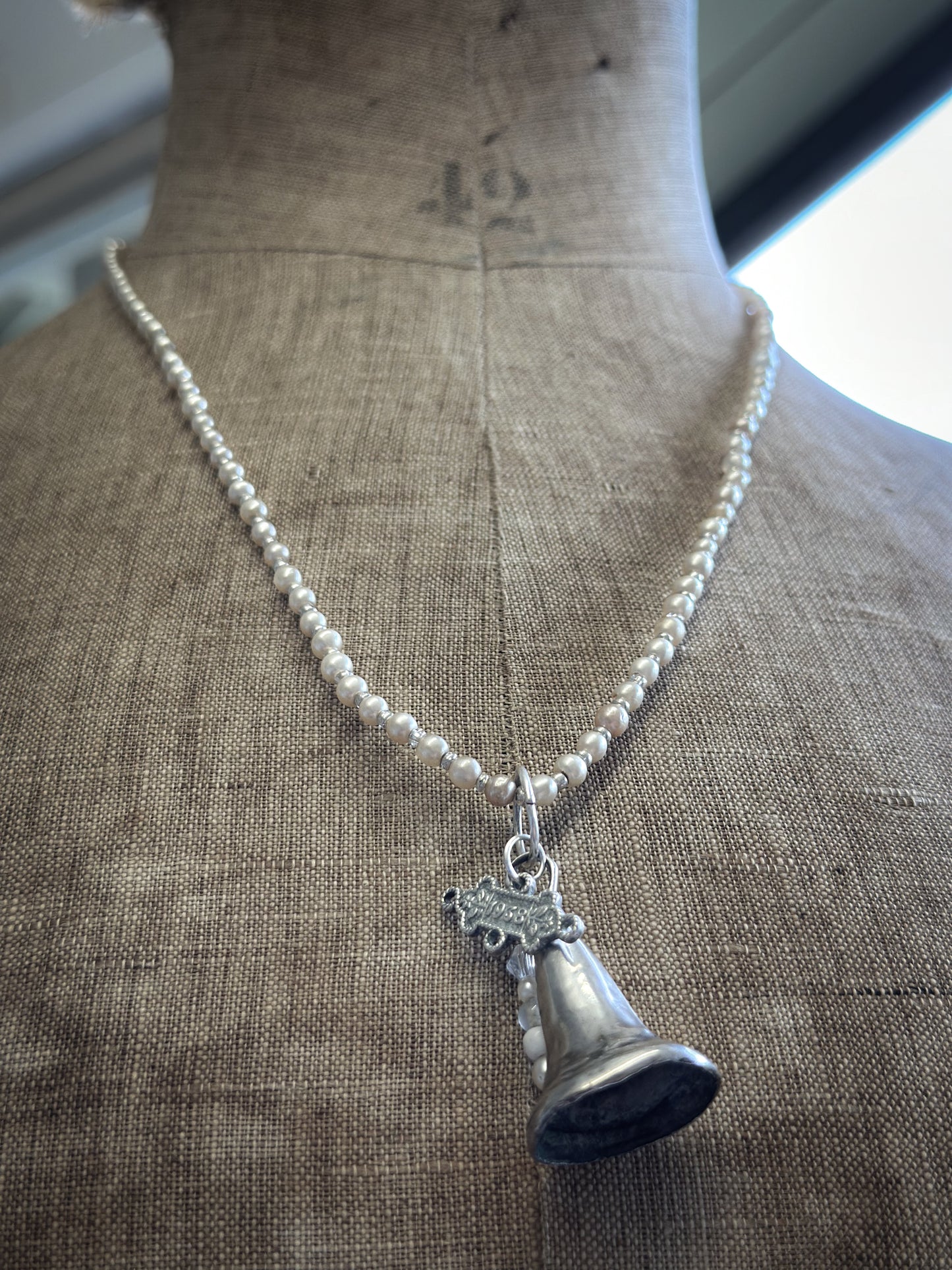 Found Object silver Bell Candle Snuffer Necklace by Jealous Moon Jewellery