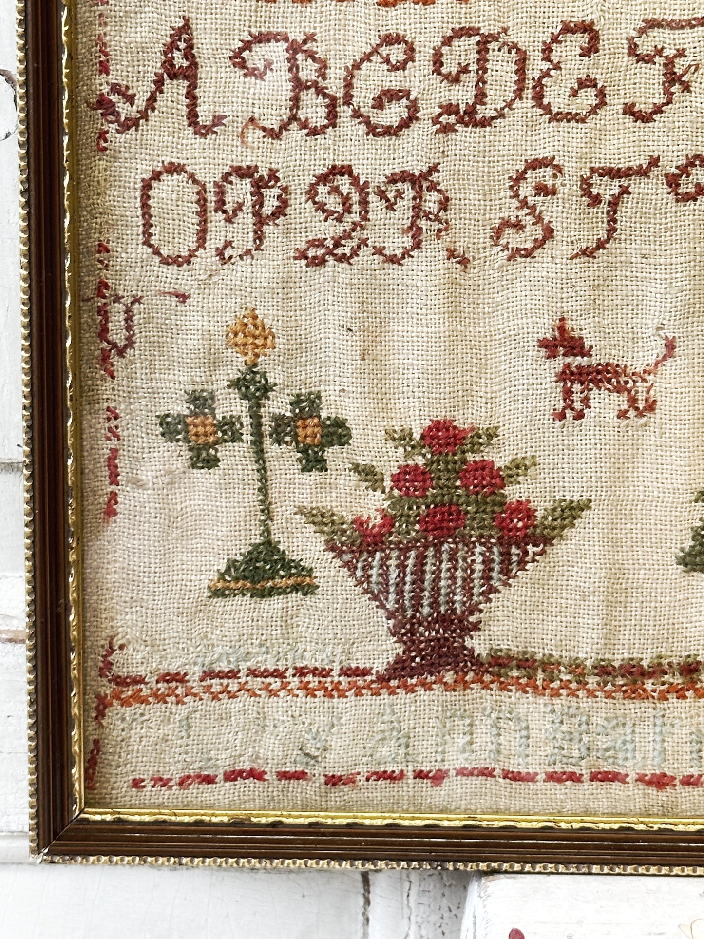 A beautiful 19th century colourful antique needlework sampler