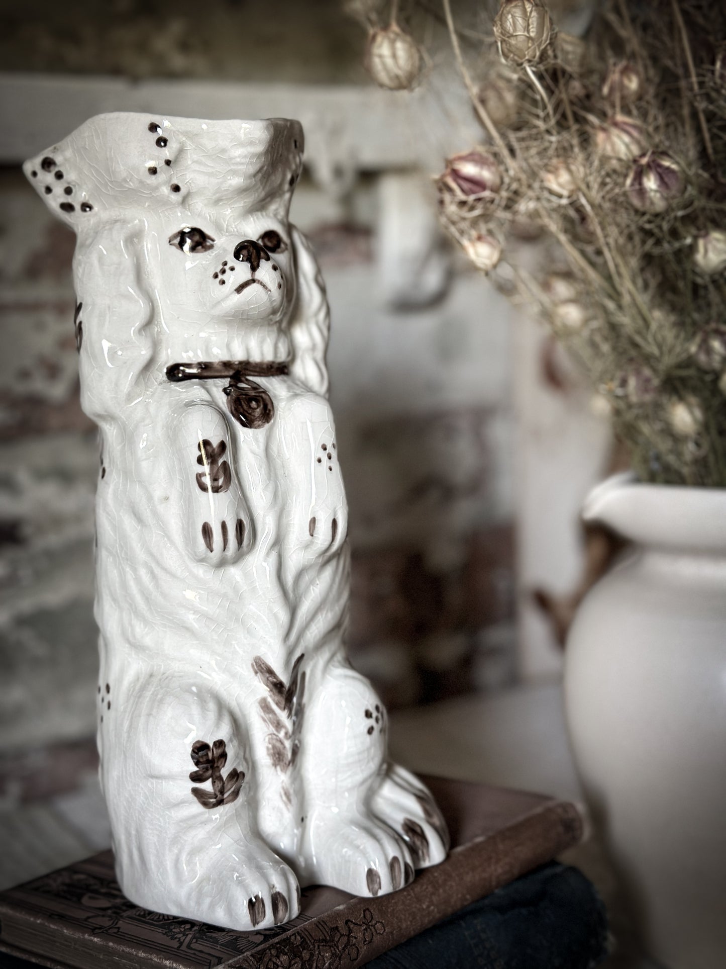 Antique Staffordshire Begging Spaniel in a Tricorn Hat Jug