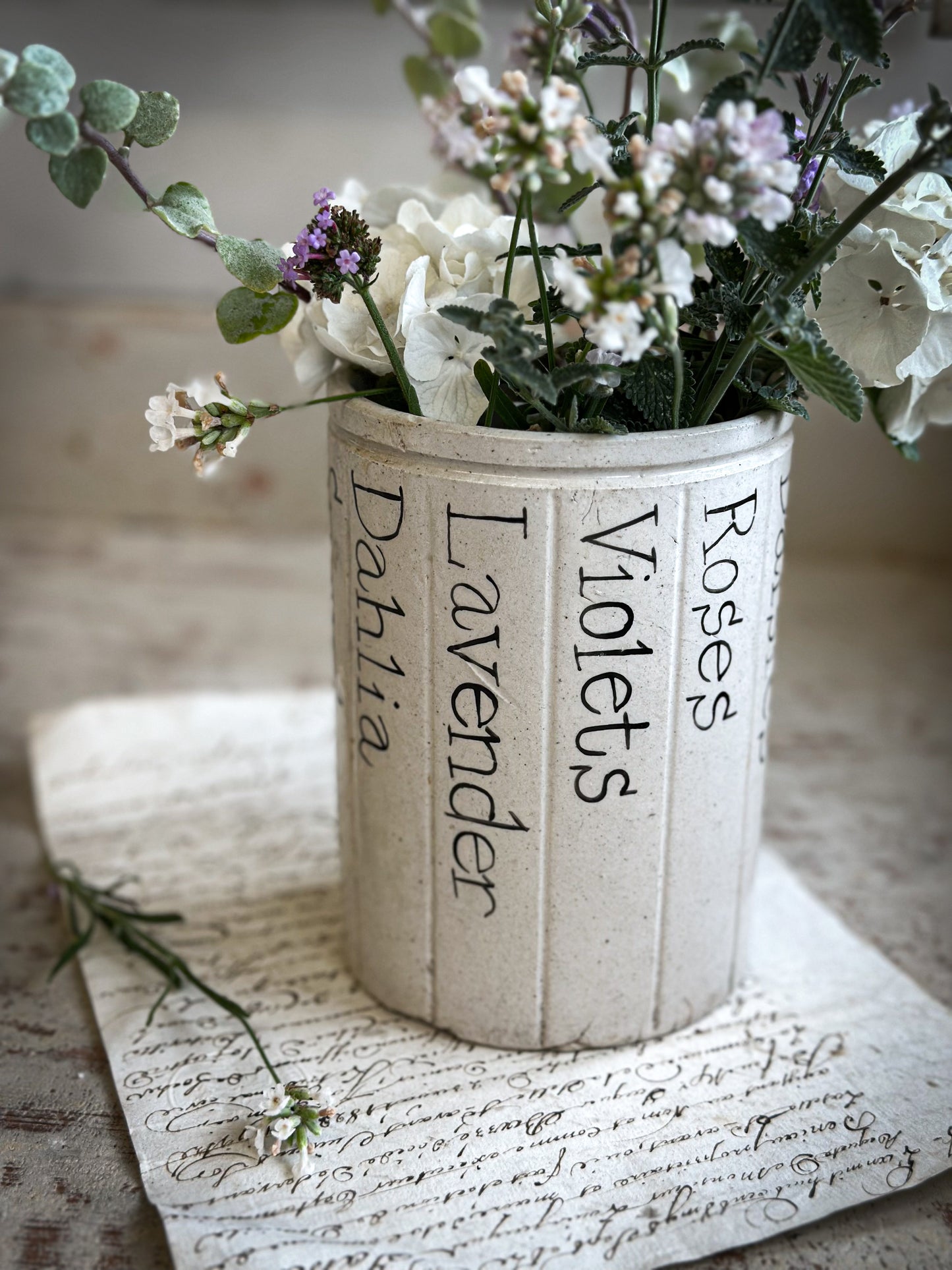 A Victorian Stoneware Preserve jar with hand painted botanical names pot
