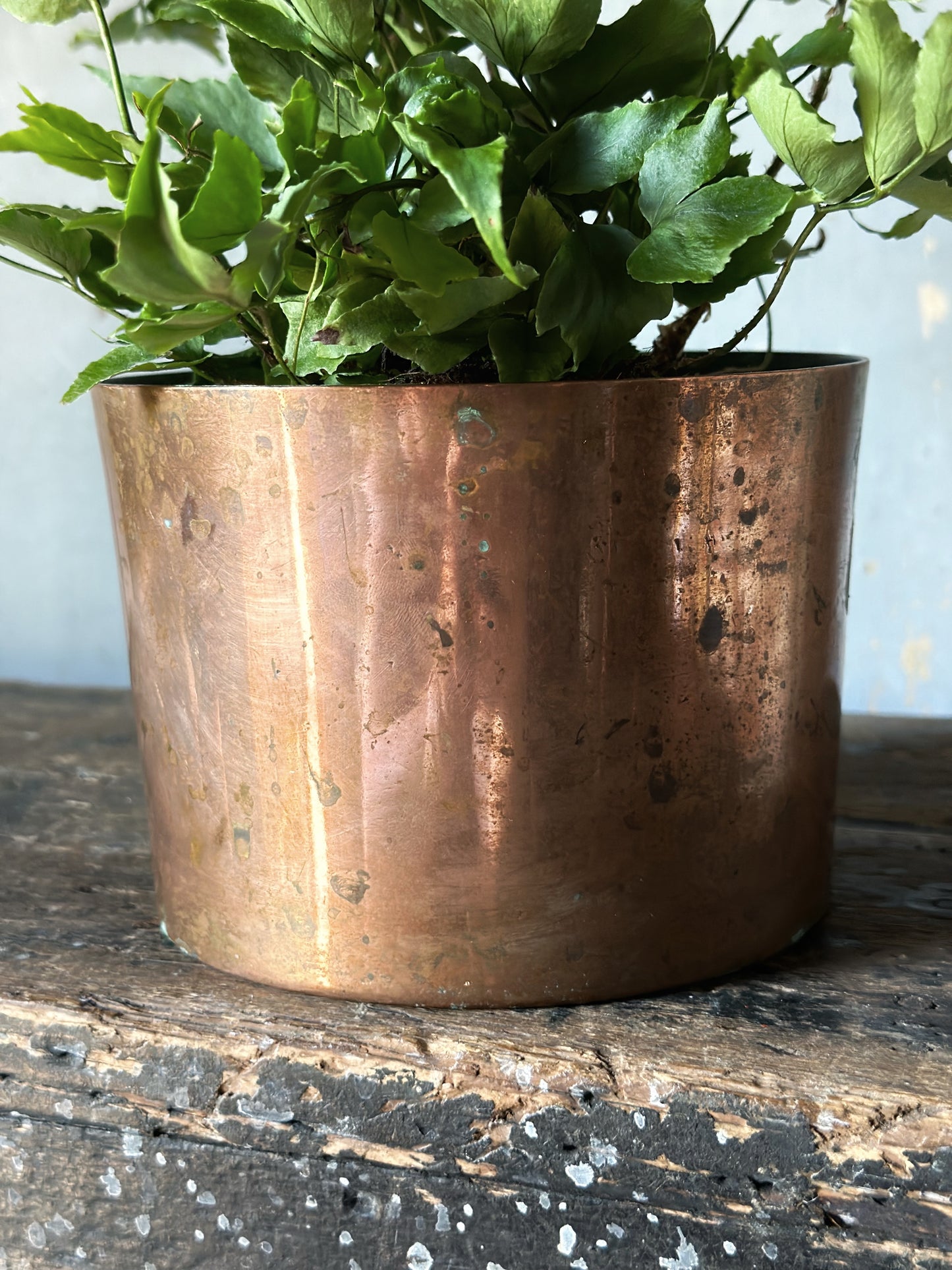 Antique copper soufflé pot