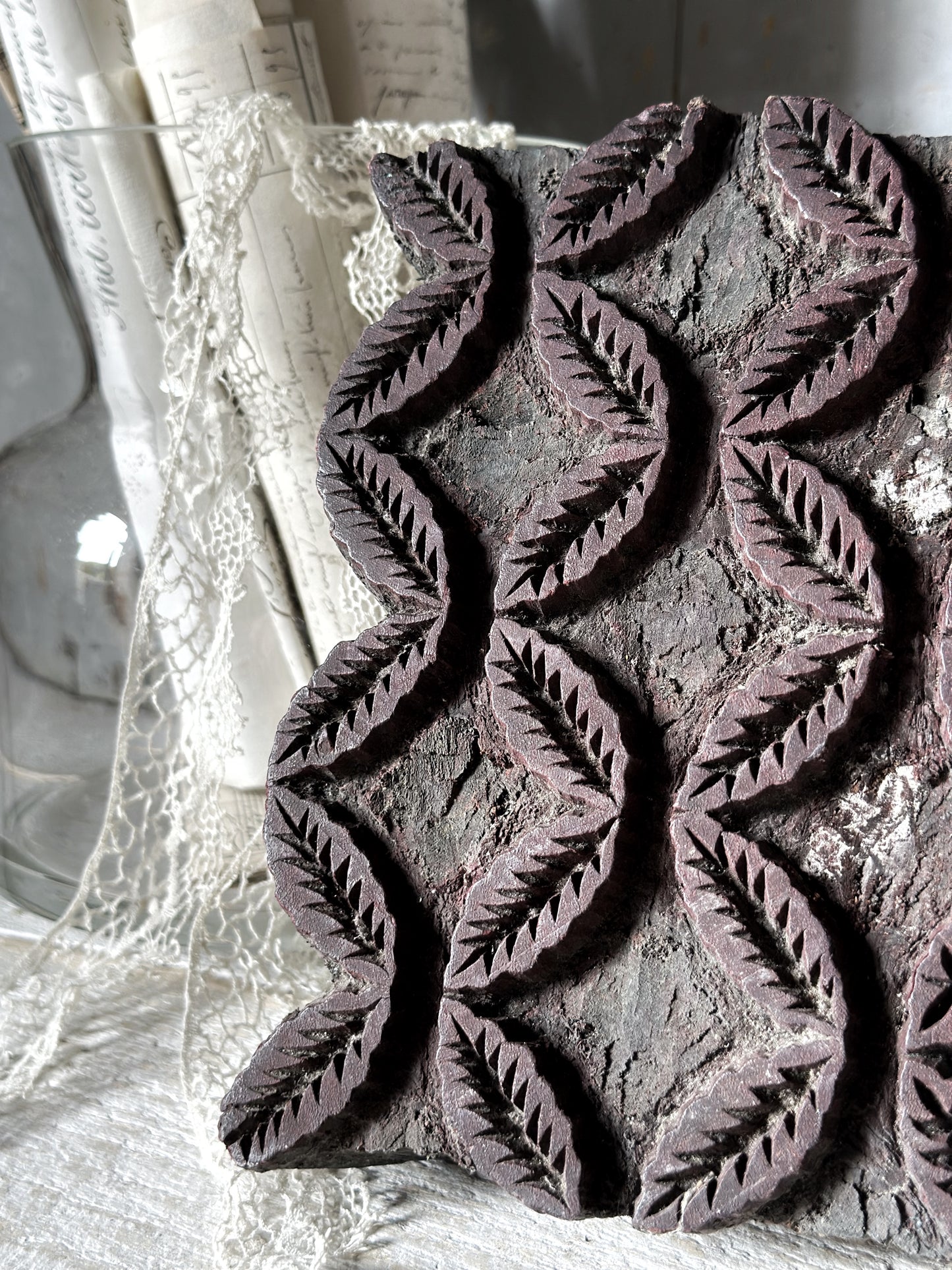 A vintage hand carved indian block print stamp