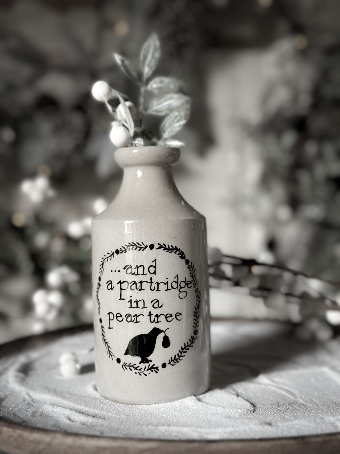 A Victorian unearthed stoneware pottery tall bottle with a hand painted quote