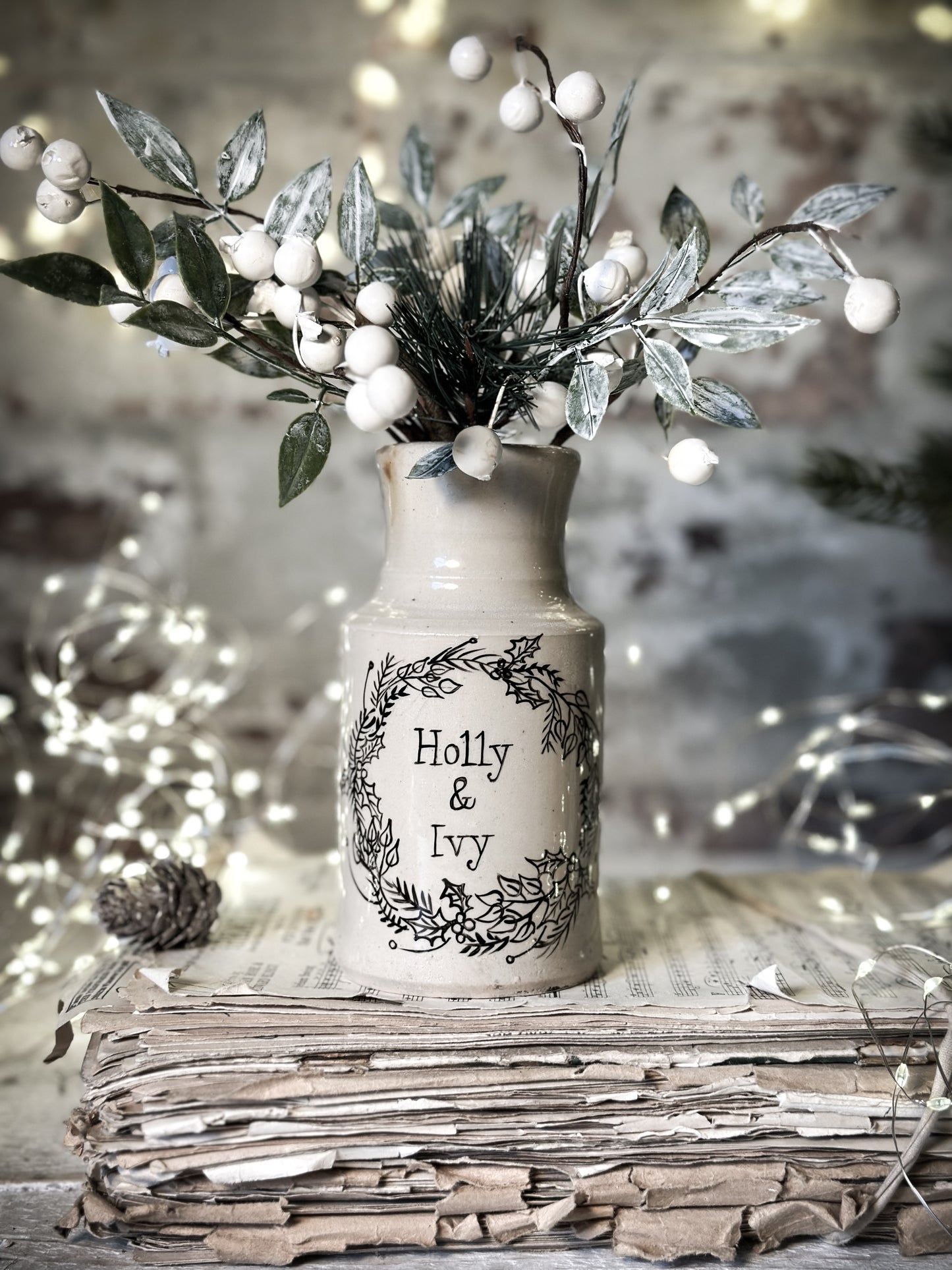 A Victorian unearthed stoneware pottery bottle with a hand painted quote