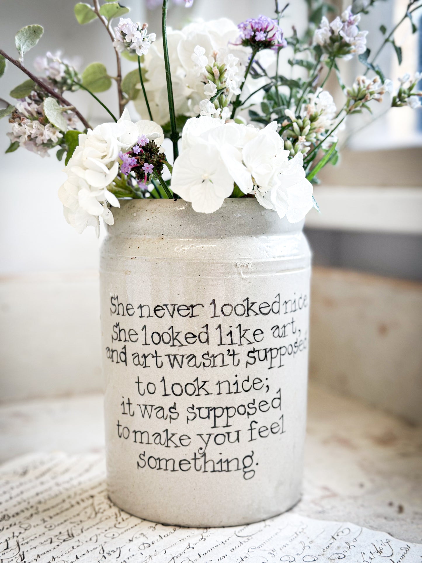 Large Hand Painted Stoneware Pot
