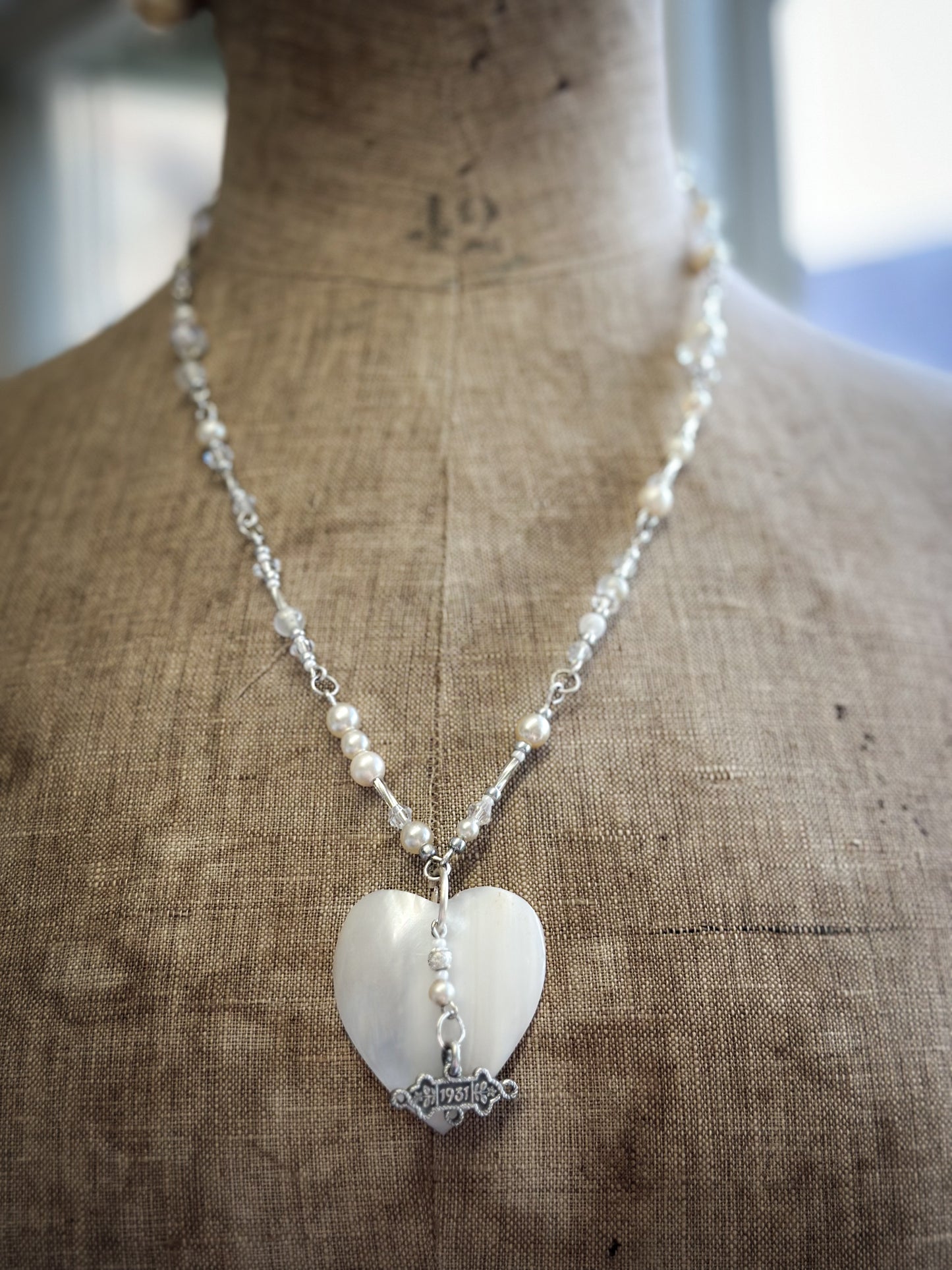Found Object Mother of Pearl Heart Necklace by Jealous Moon Jewellery