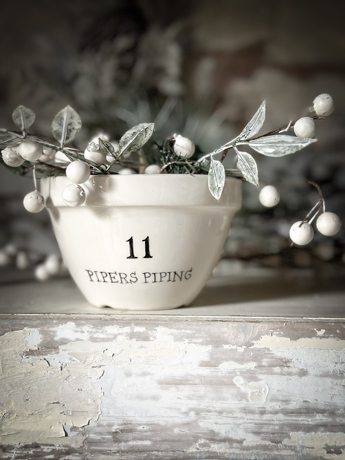 A beautiful vintage Illustrated Ironstone pudding bowl with a hand painted quote