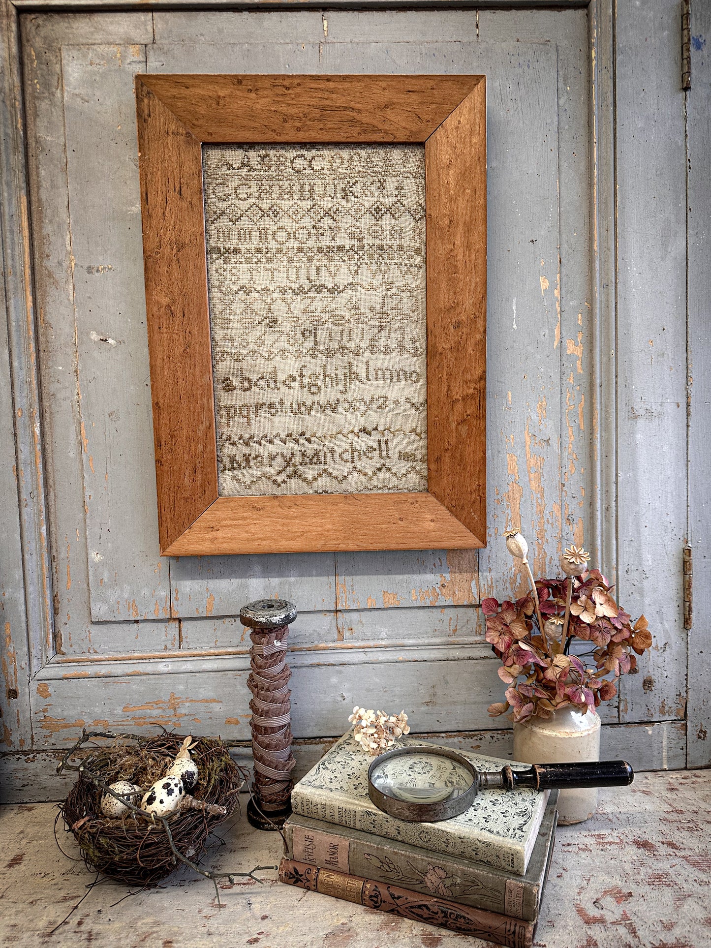 Original Framed Georgian Sampler by Mary Michell, 1824