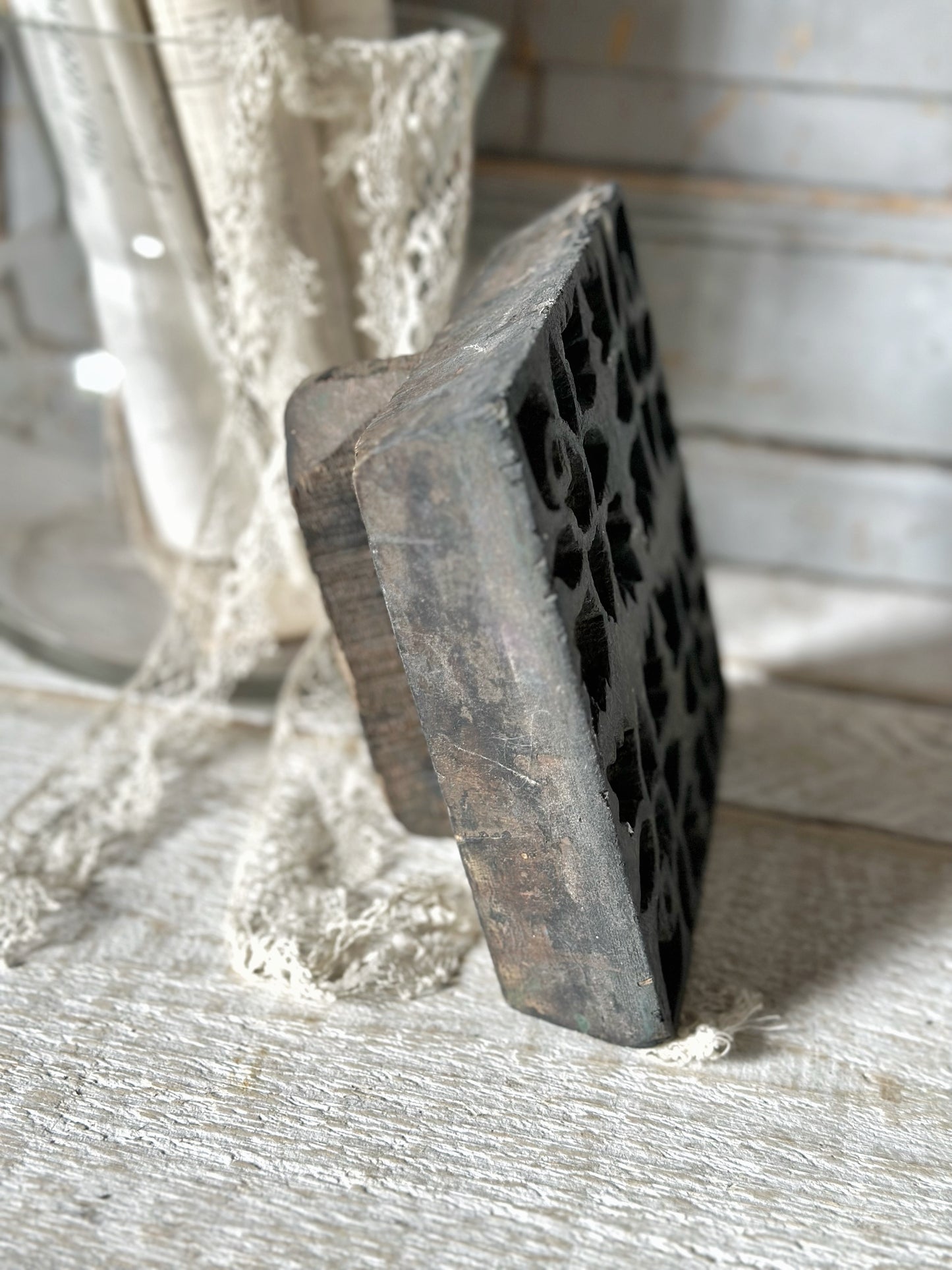 A vintage hand carved indian block print stamp