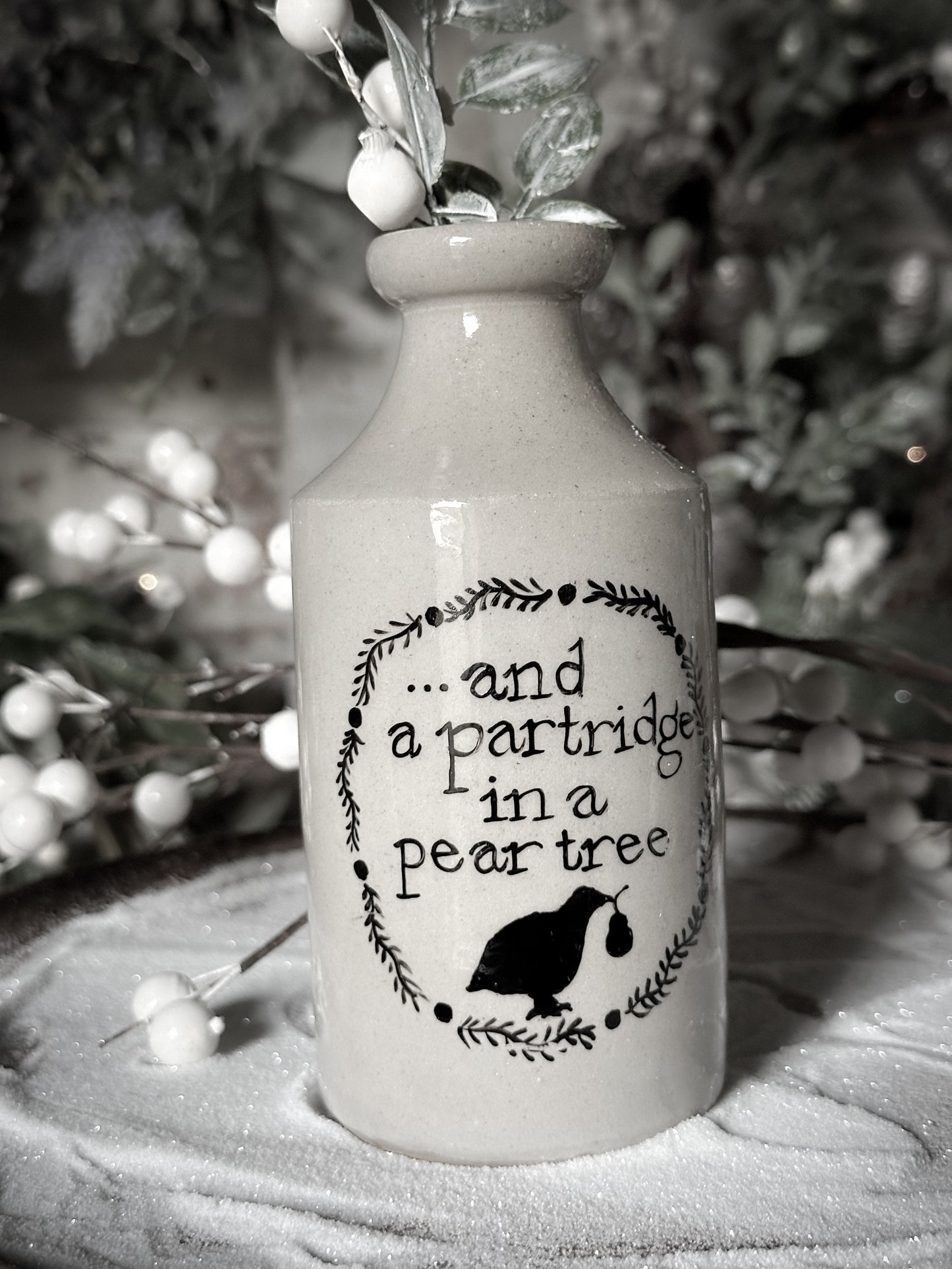 A Victorian unearthed stoneware pottery tall bottle with a hand painted quote