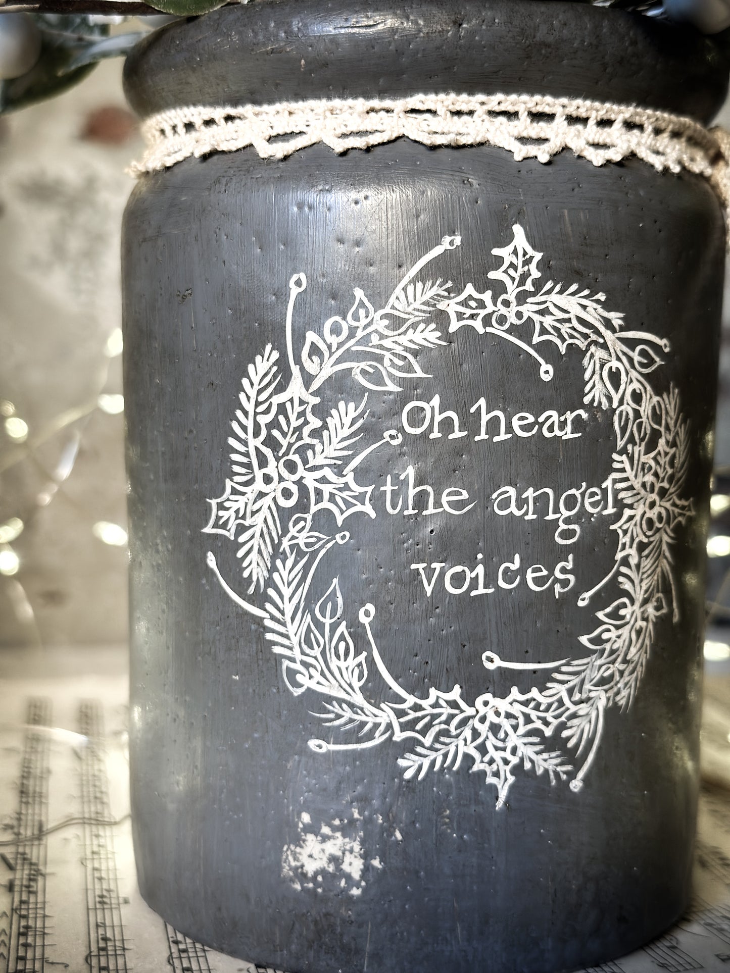 A hand painted and illustrated vintage Victorian Jar