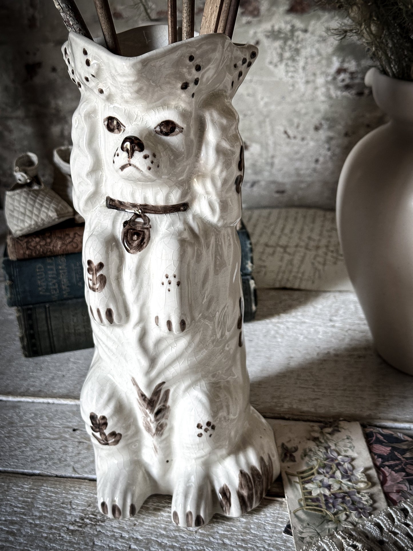 Antique Staffordshire Begging Spaniel in a Tricorn Hat Jug