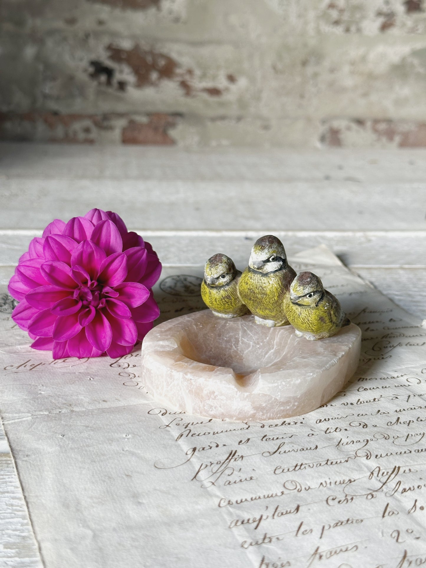 A lovely antique cold painted bronze Blue Tit ashtray