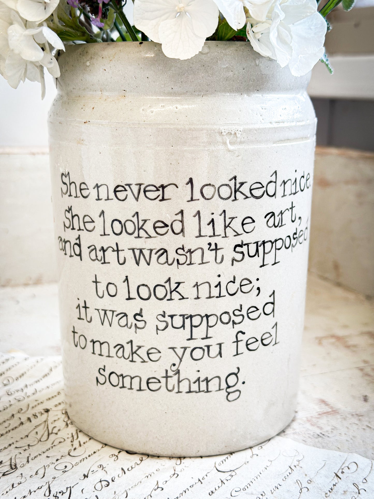 Large Hand Painted Stoneware Pot