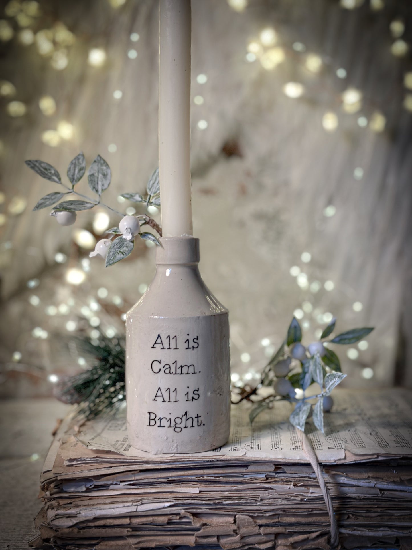 A hand painted vintage Victorian bottle or candle holder